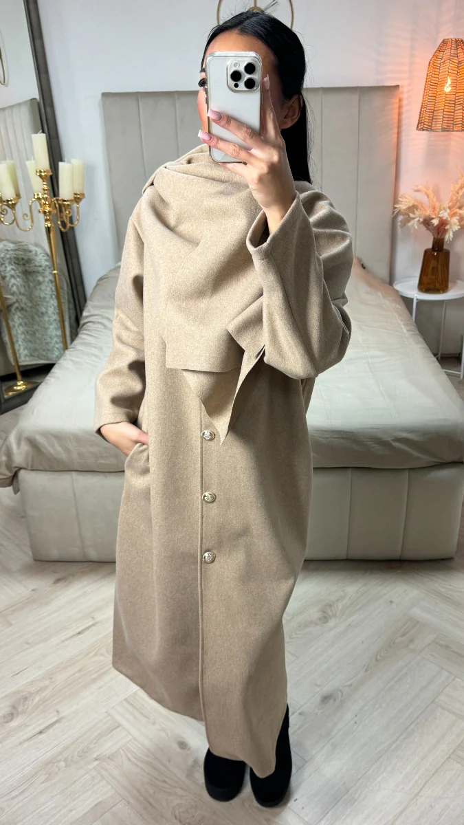 Integrated Shawl Golden Buttons Coat