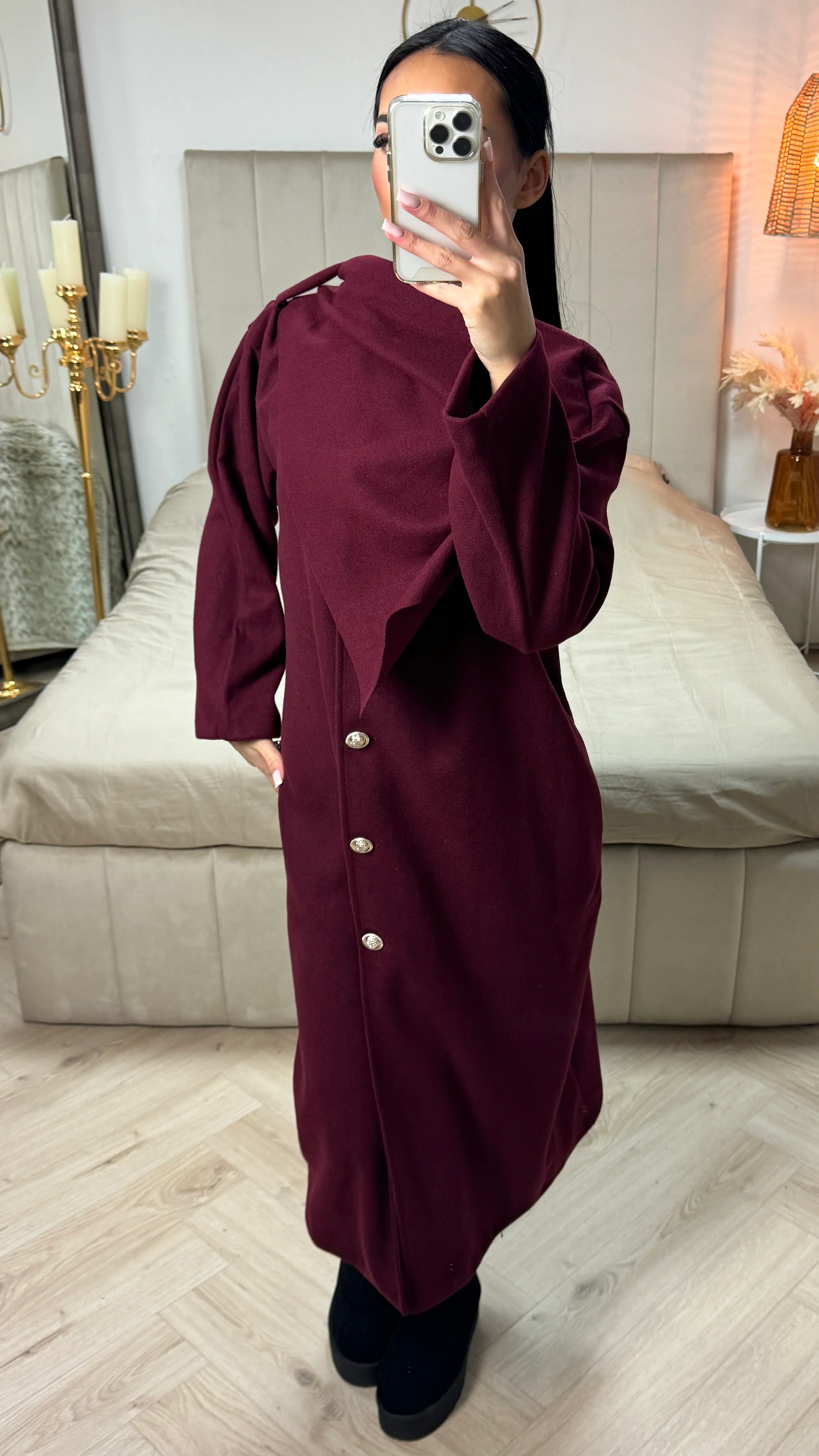 Integrated Shawl Golden Buttons Coat - Image 15