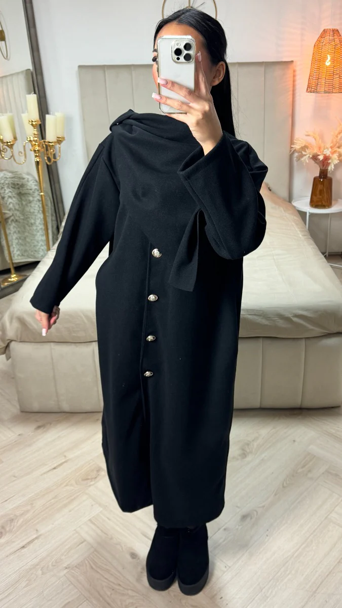 Integrated Shawl Golden Buttons Coat - Image 7
