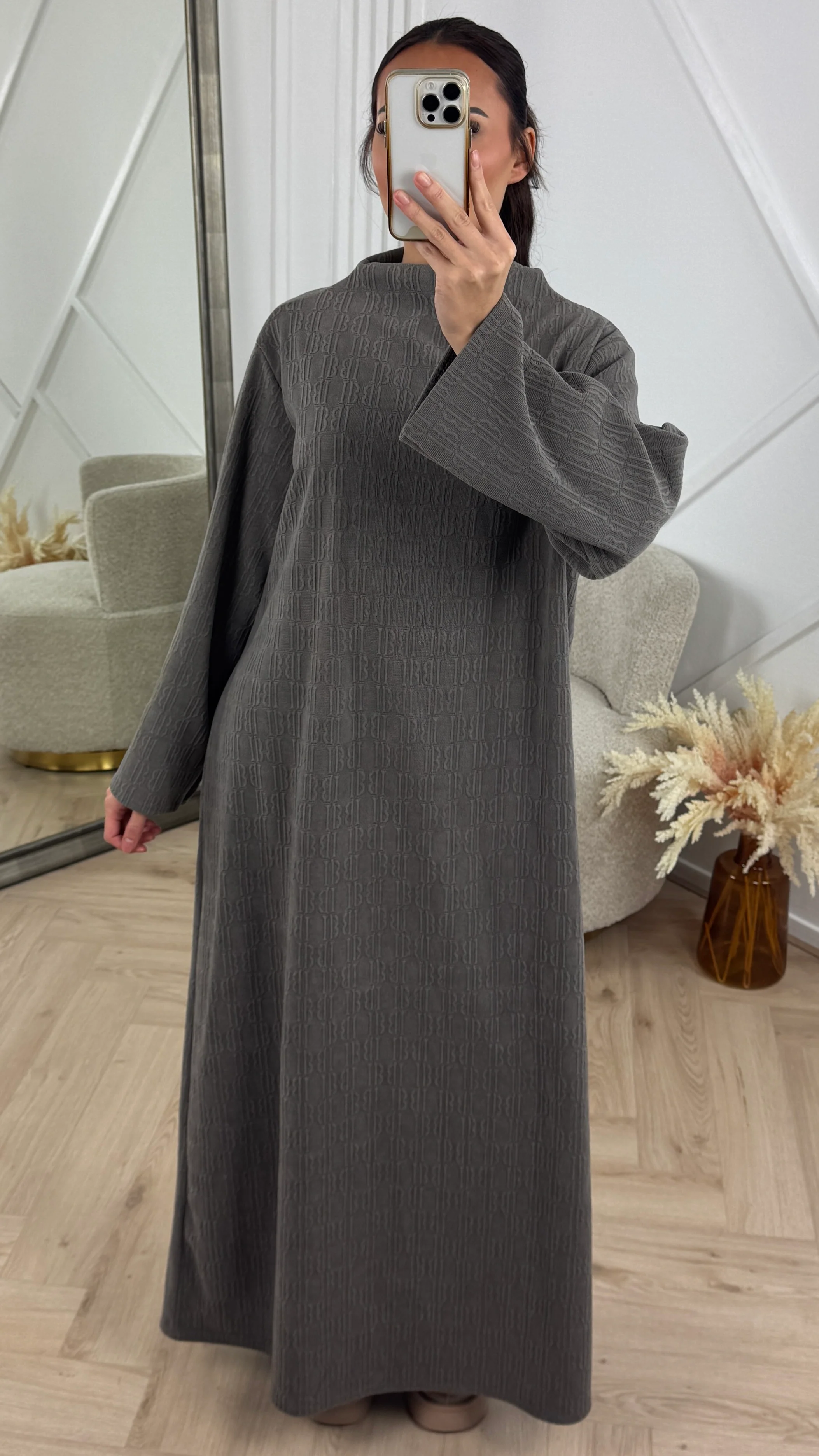 Jacquard Maxi Abaya met Opstaande Kraag - Image 3