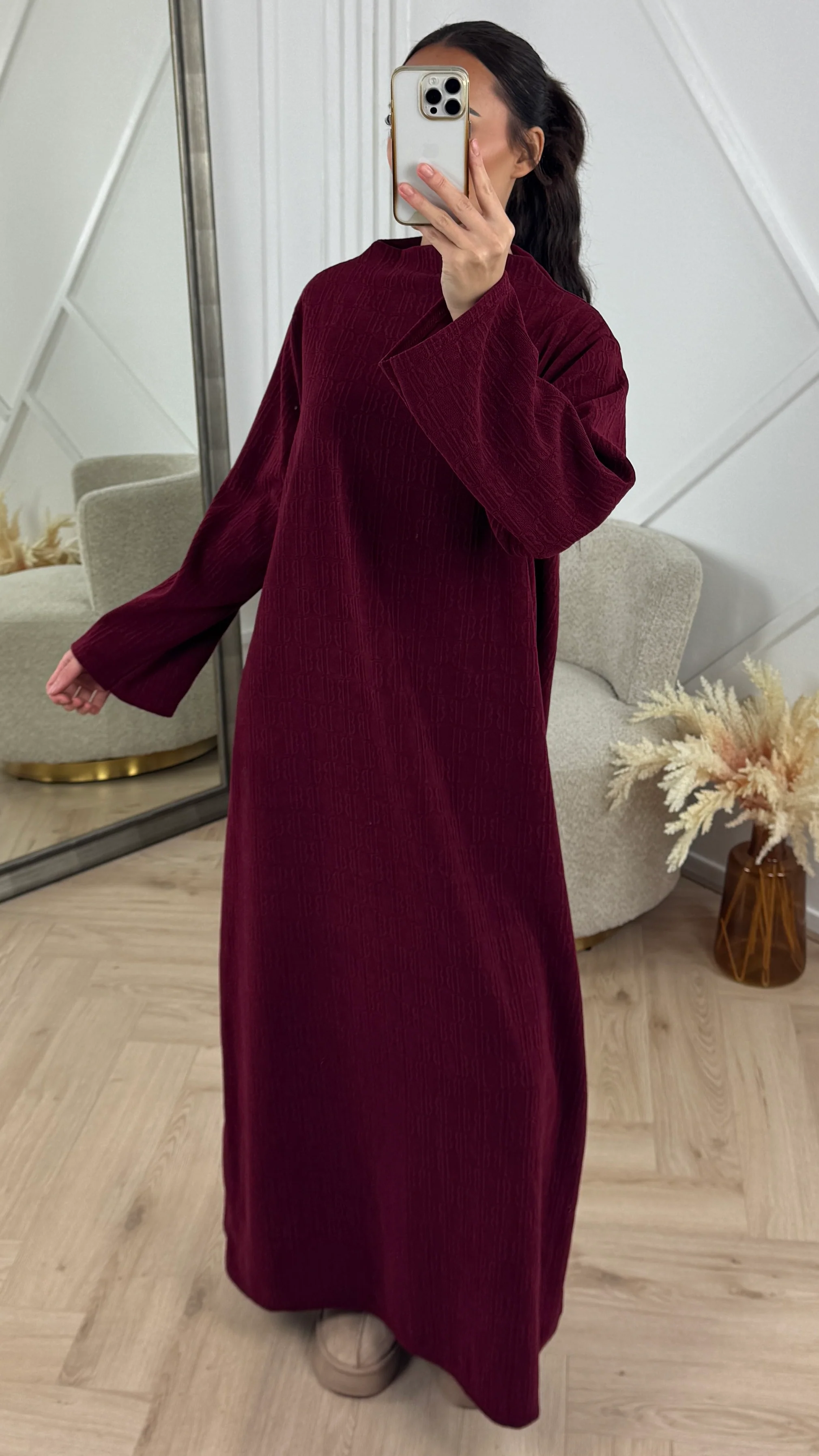 Jacquard Maxi Abaya met Opstaande Kraag - Image 4