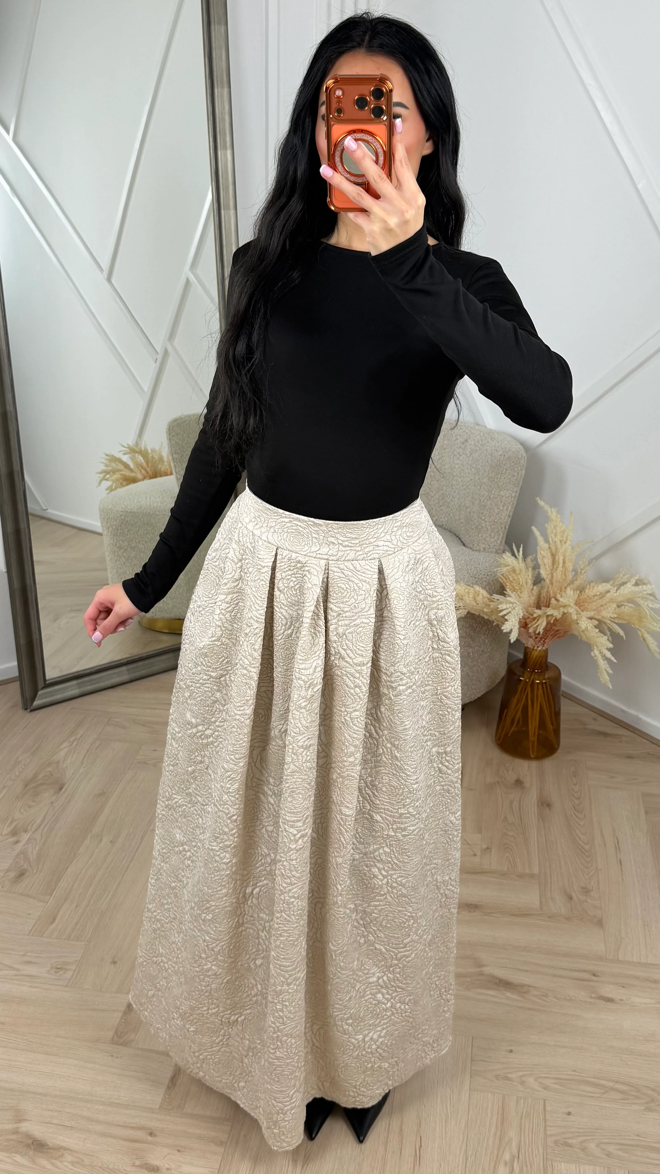 Jacquard Maxi Rok met Plooidetails - Image 3