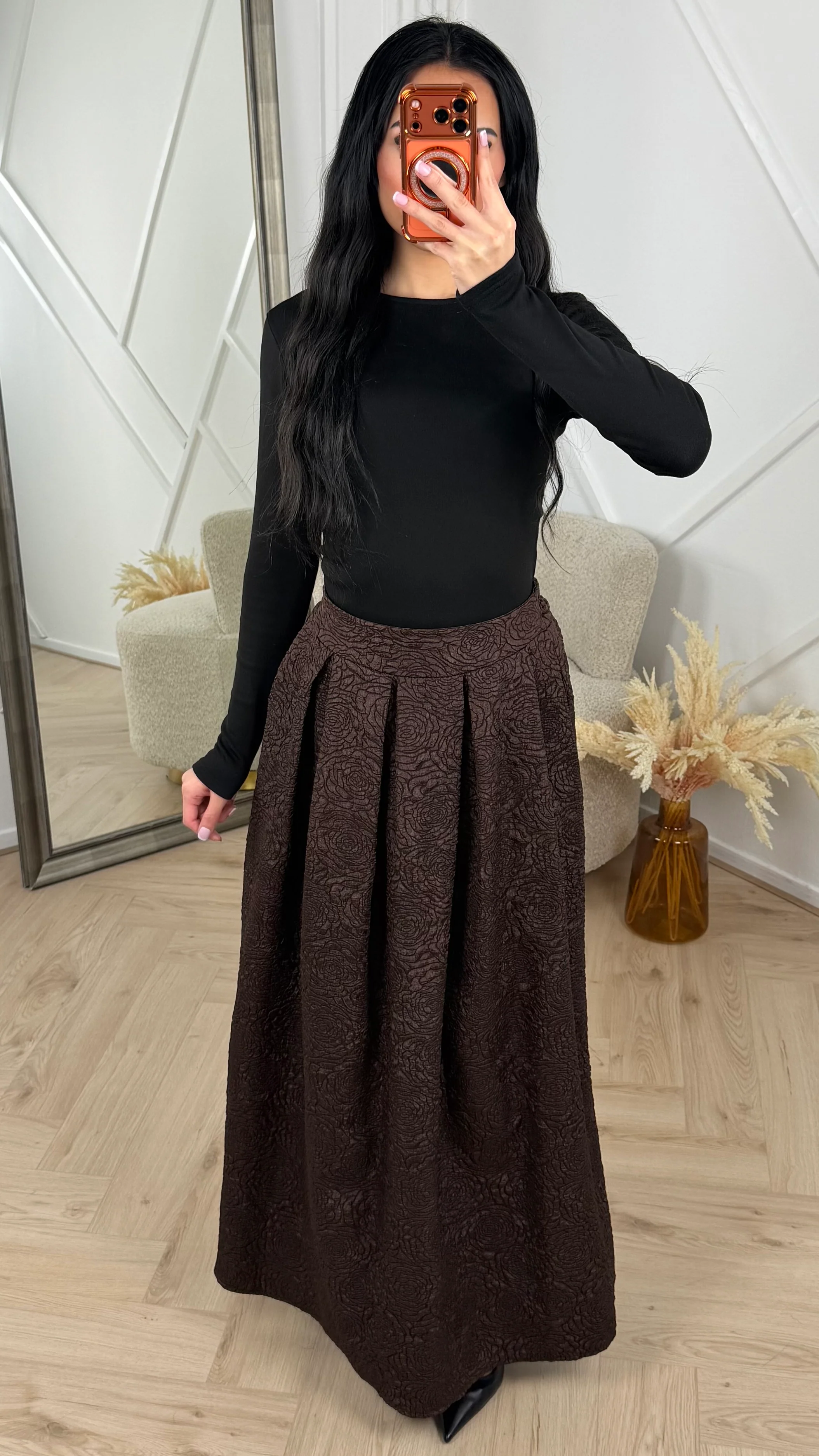Jacquard Maxi Rok met Plooidetails - Image 4