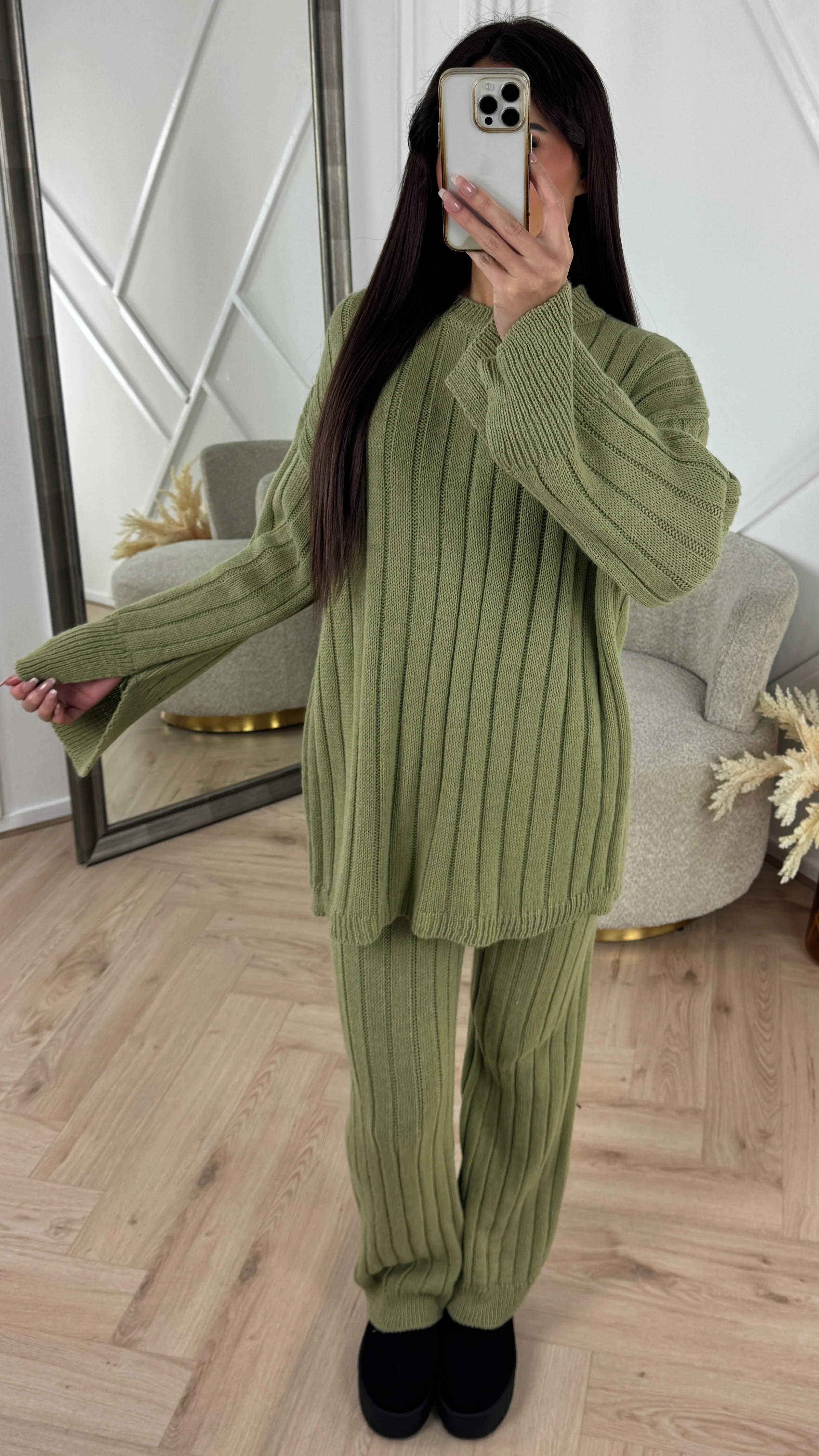 Knitted Wide-Leg Set met Lange Top & Wijde Mouwen 23535 - Image 10