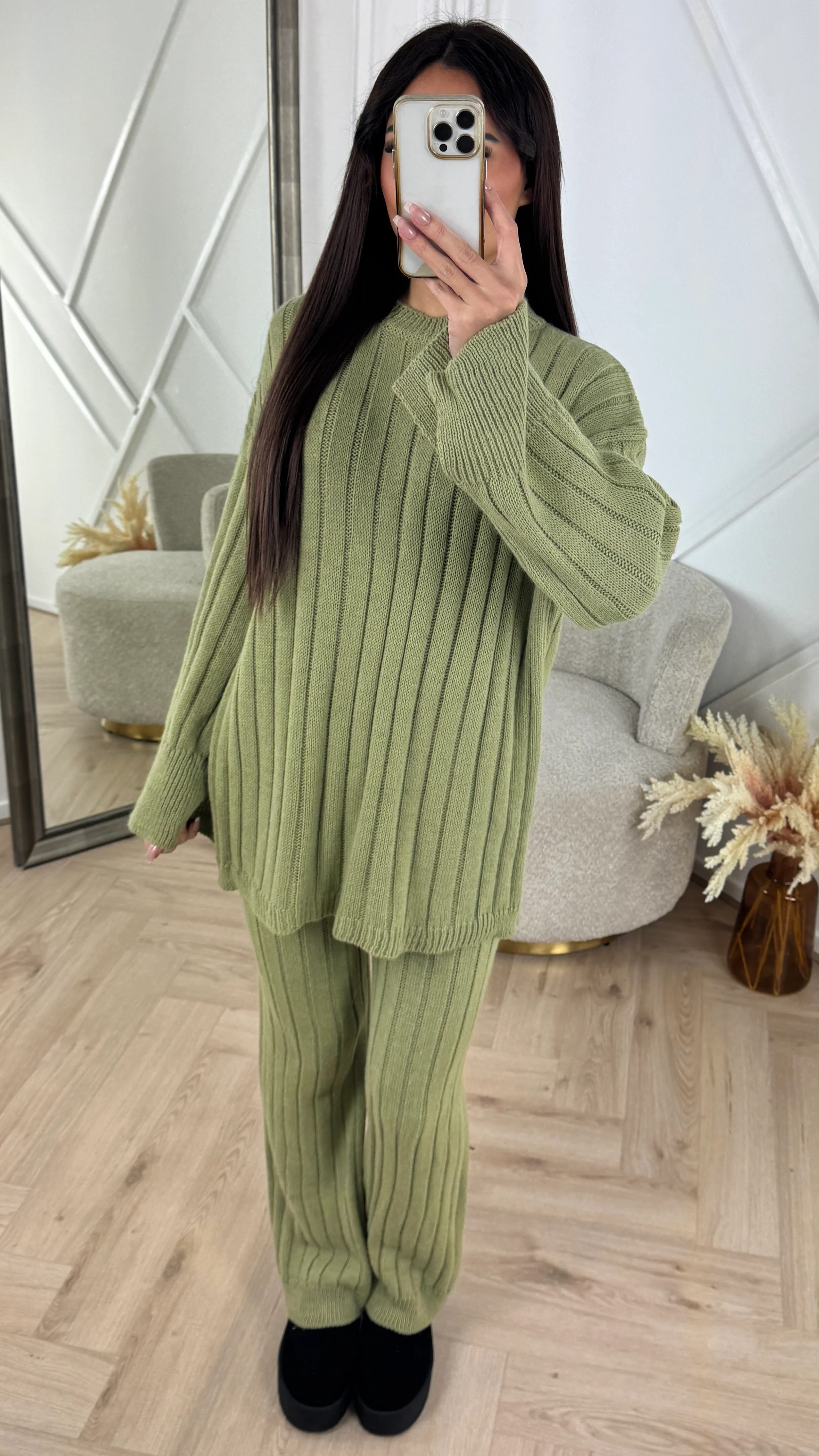 Knitted Wide-Leg Set met Lange Top & Wijde Mouwen 23535 - Image 11
