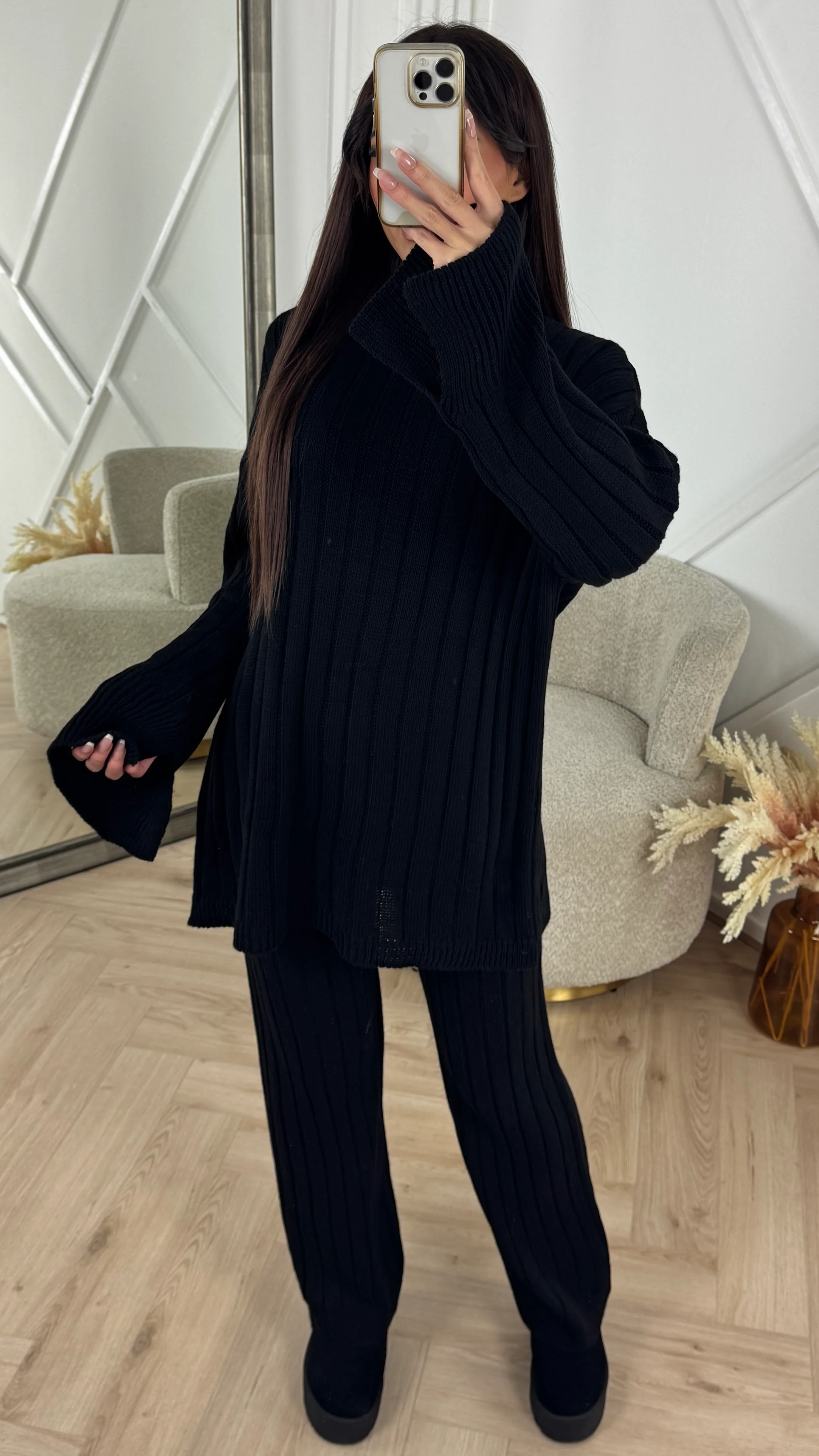 Knitted Wide-Leg Set met Lange Top & Wijde Mouwen 23535 - Image 12