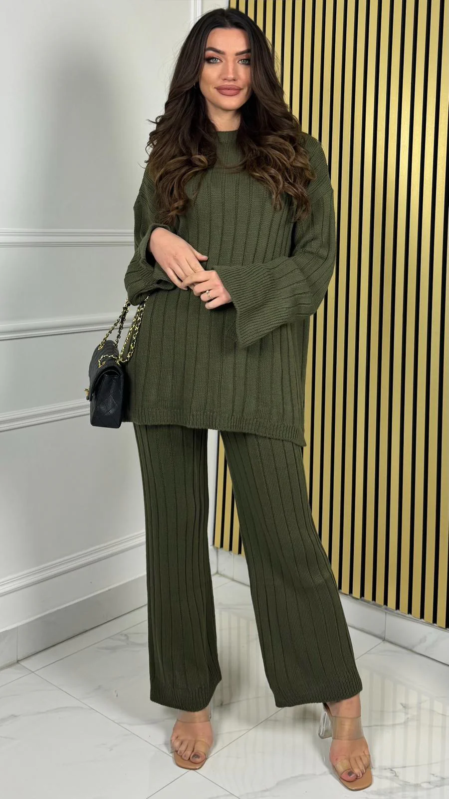 Knitted Wide-Leg Set met Lange Top & Wijde Mouwen 23535 - Image 13