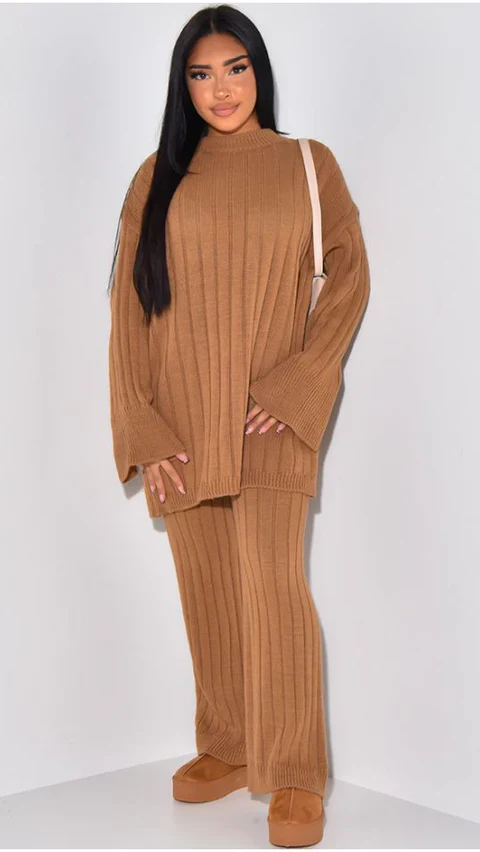 Knitted Wide-Leg Set met Lange Top & Wijde Mouwen 23535 - Image 16