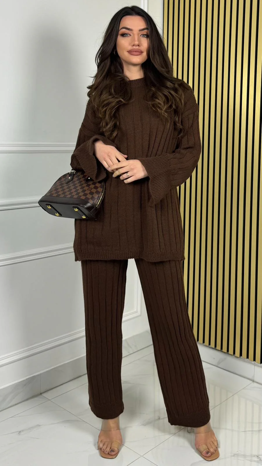 Knitted Wide-Leg Set met Lange Top & Wijde Mouwen 23535 - Image 4