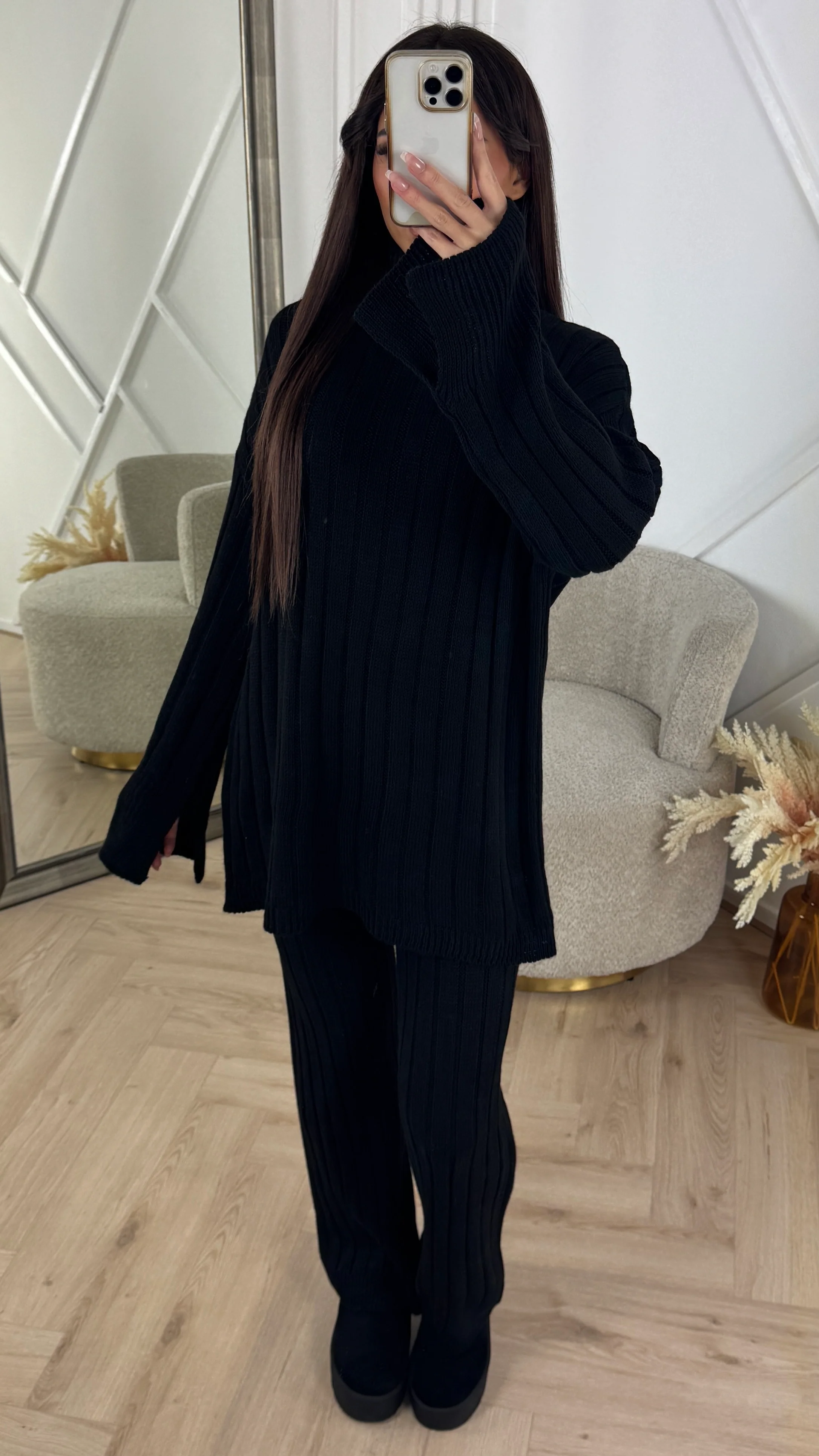 Knitted Wide-Leg Set met Lange Top & Wijde Mouwen 23535 - Image 5