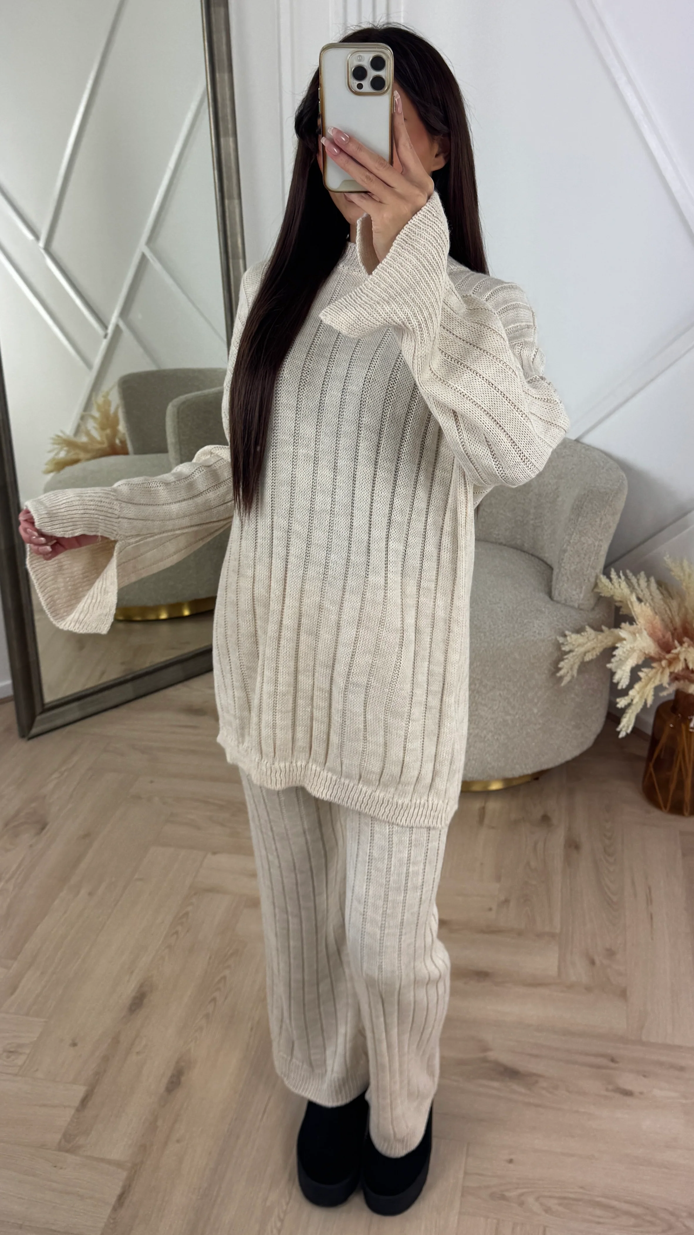 Knitted Wide-Leg Set met Lange Top & Wijde Mouwen 23535 - Image 9
