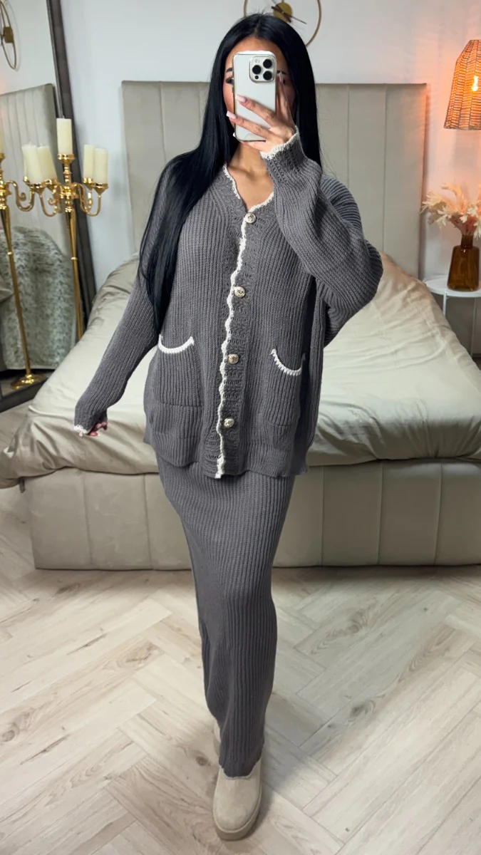 Knitwear Cardigan Golden Buttons + Skirt Set - Image 2