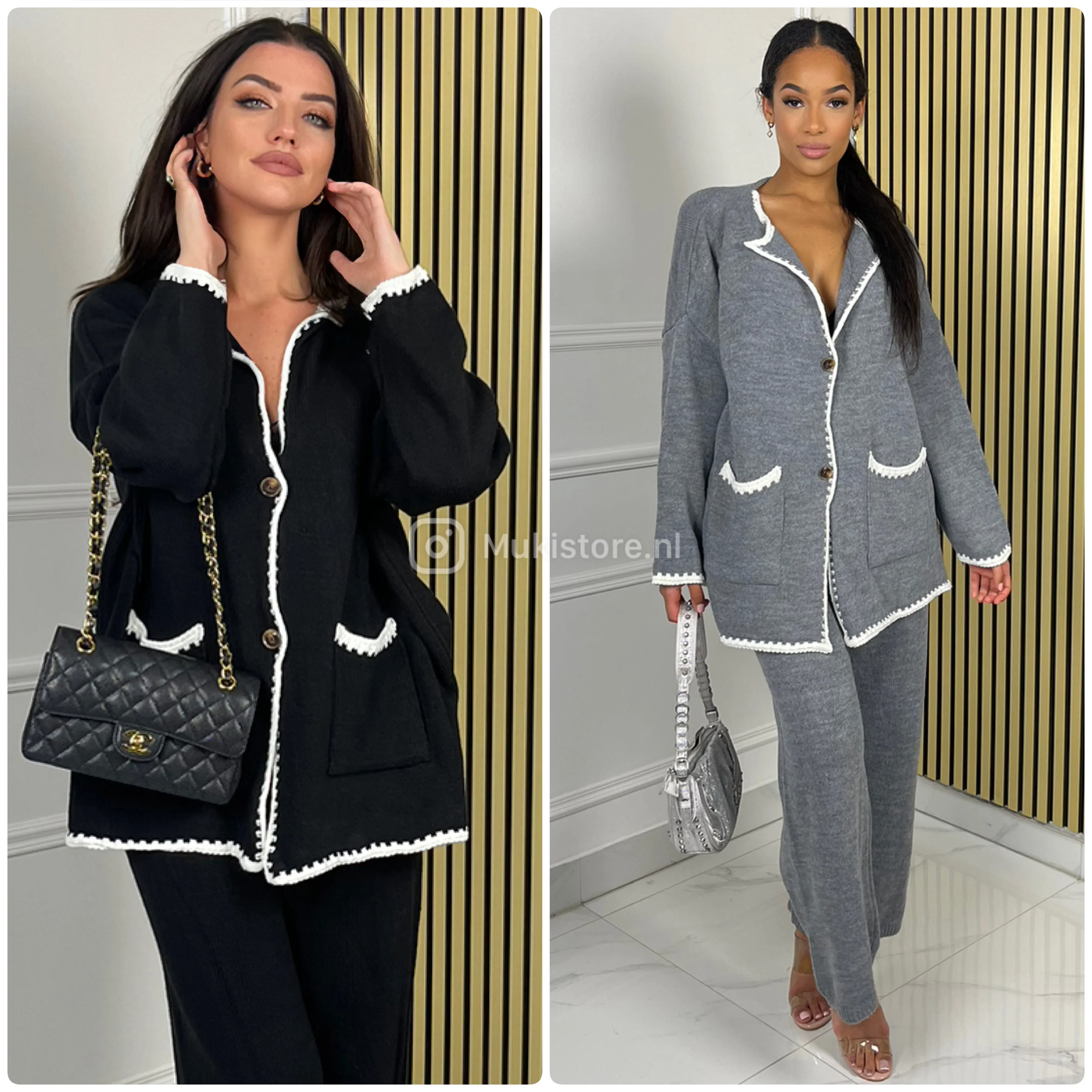 Knitwear Cardigan Wide Leg Set Stripe Details - Image 5