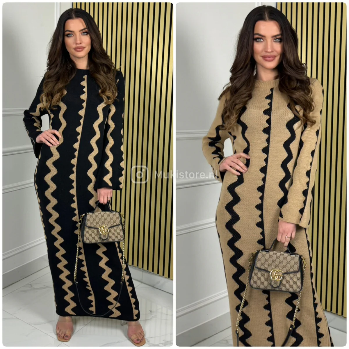 Knitwear Maxi Dress Curved Line Print 23198 - Image 8