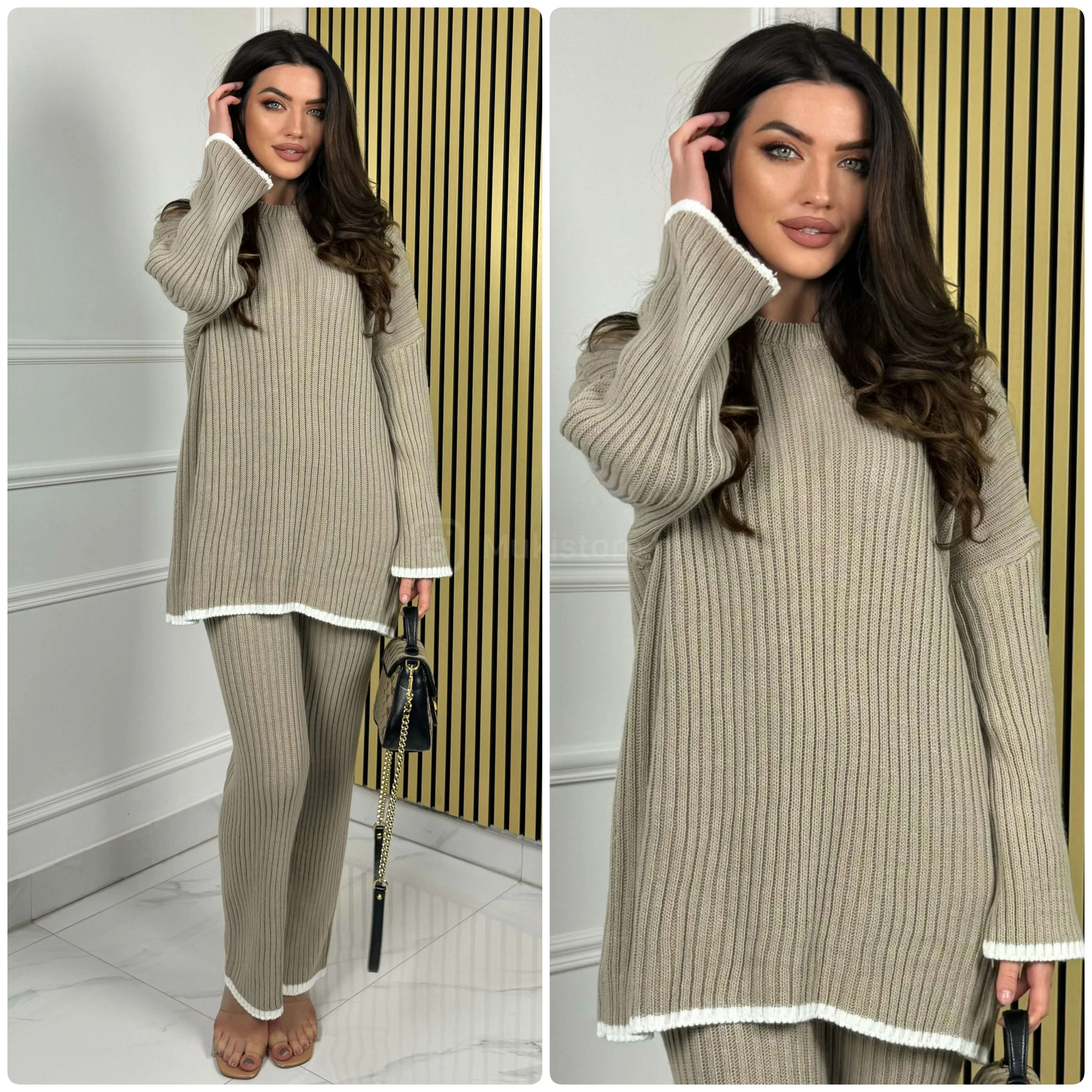 Knitwear Oversized Ribbed Wide Leg Set Line Detail 21191 - Image 9
