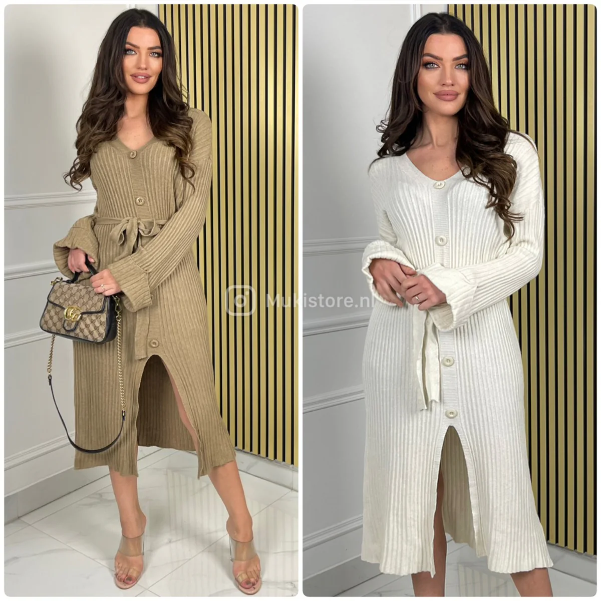 Knitwear PBT Tie Belt Cardigan Front Split