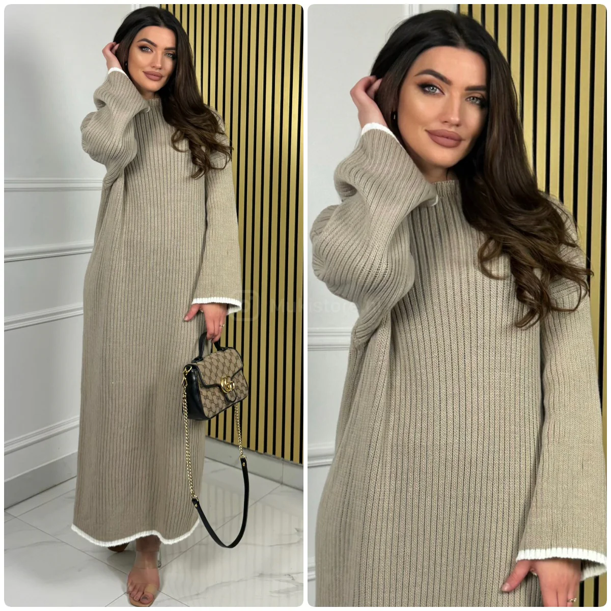 Knitwear Round Neck Maxi Oversized Line Detail 21180 - Image 6