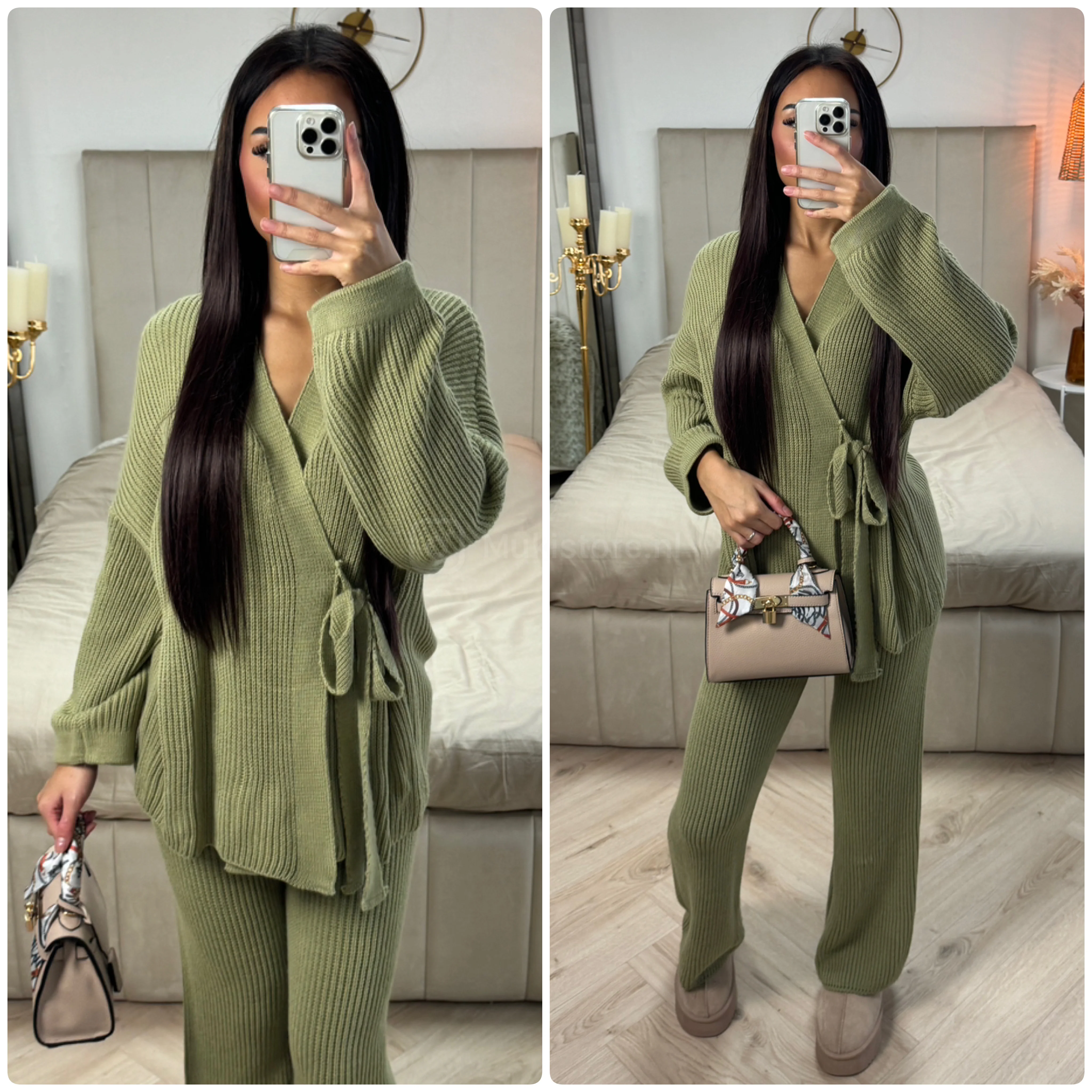Knitwear Wrapped TIe Belt Cardigan Set - Image 12