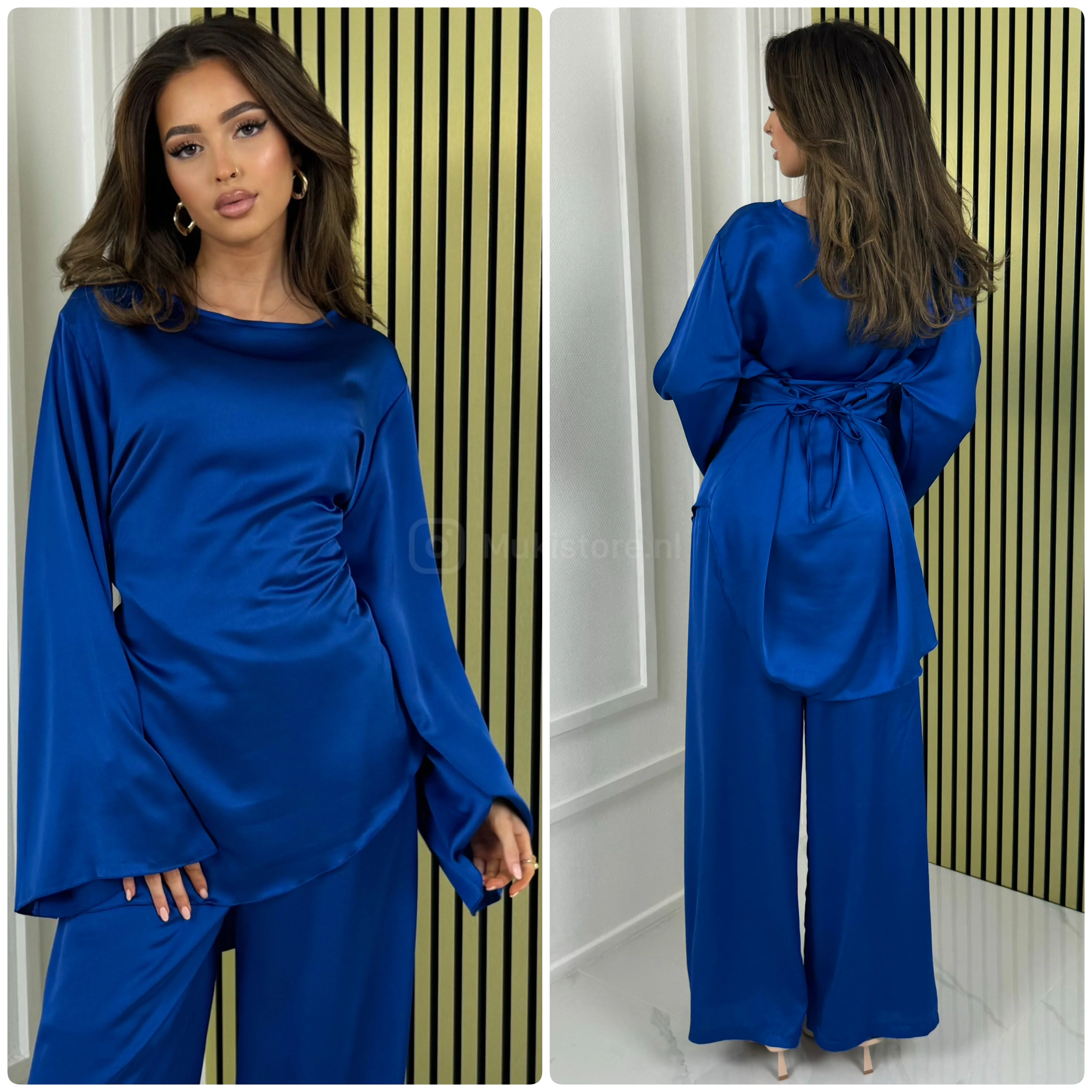 Laces Details Satin Oblique Set - Image 10