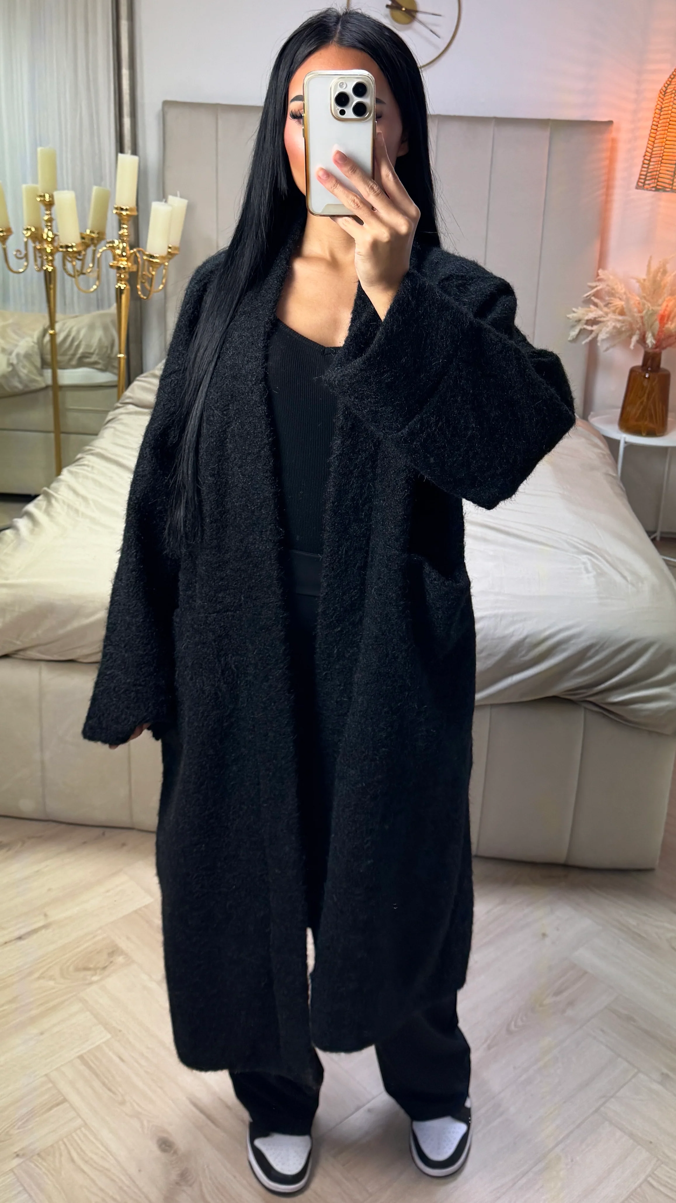 Lange Teddy Cardigan met Zakdetails