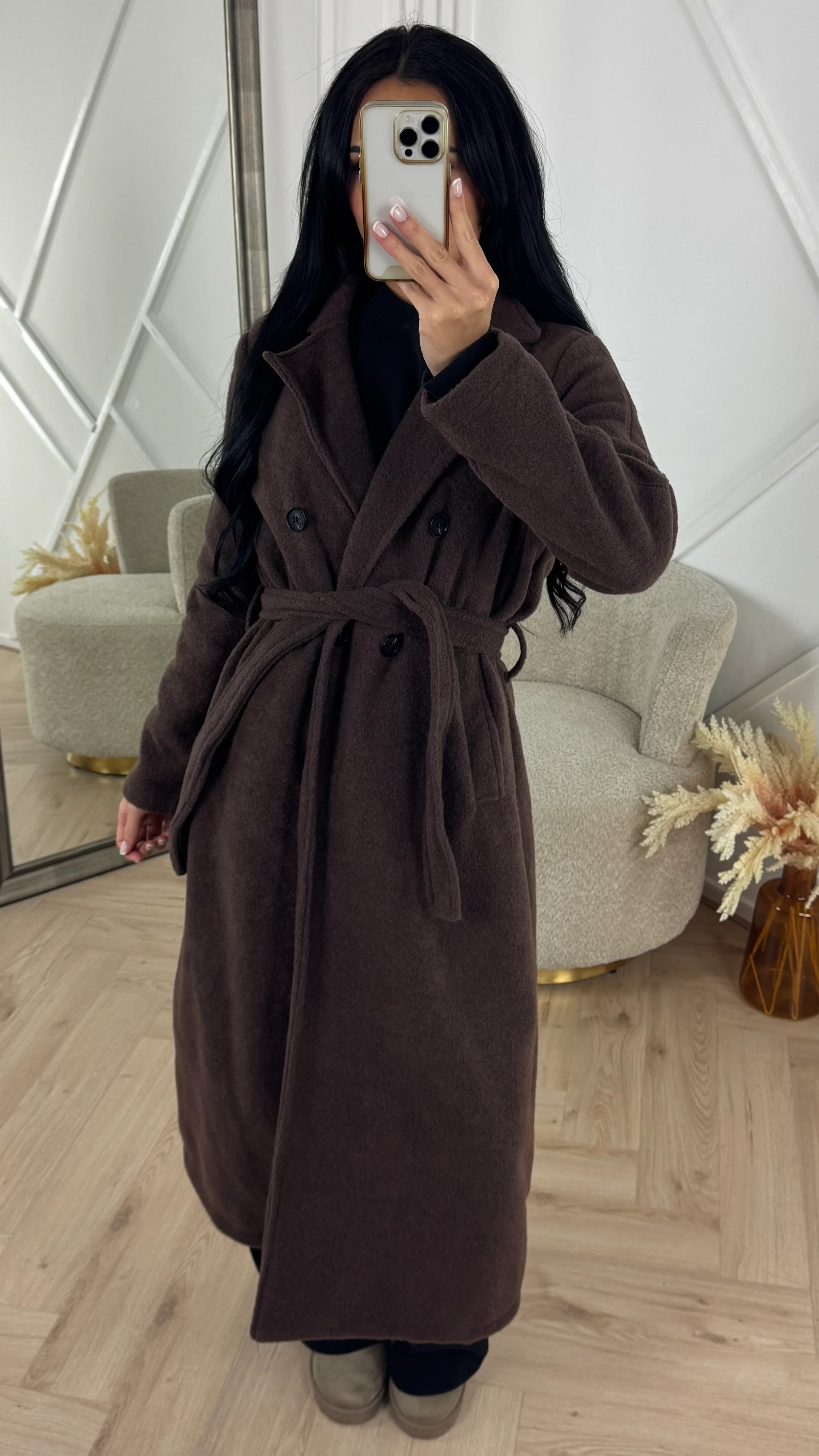 Lange Wollen Look Coat met Ceintuur - Image 3