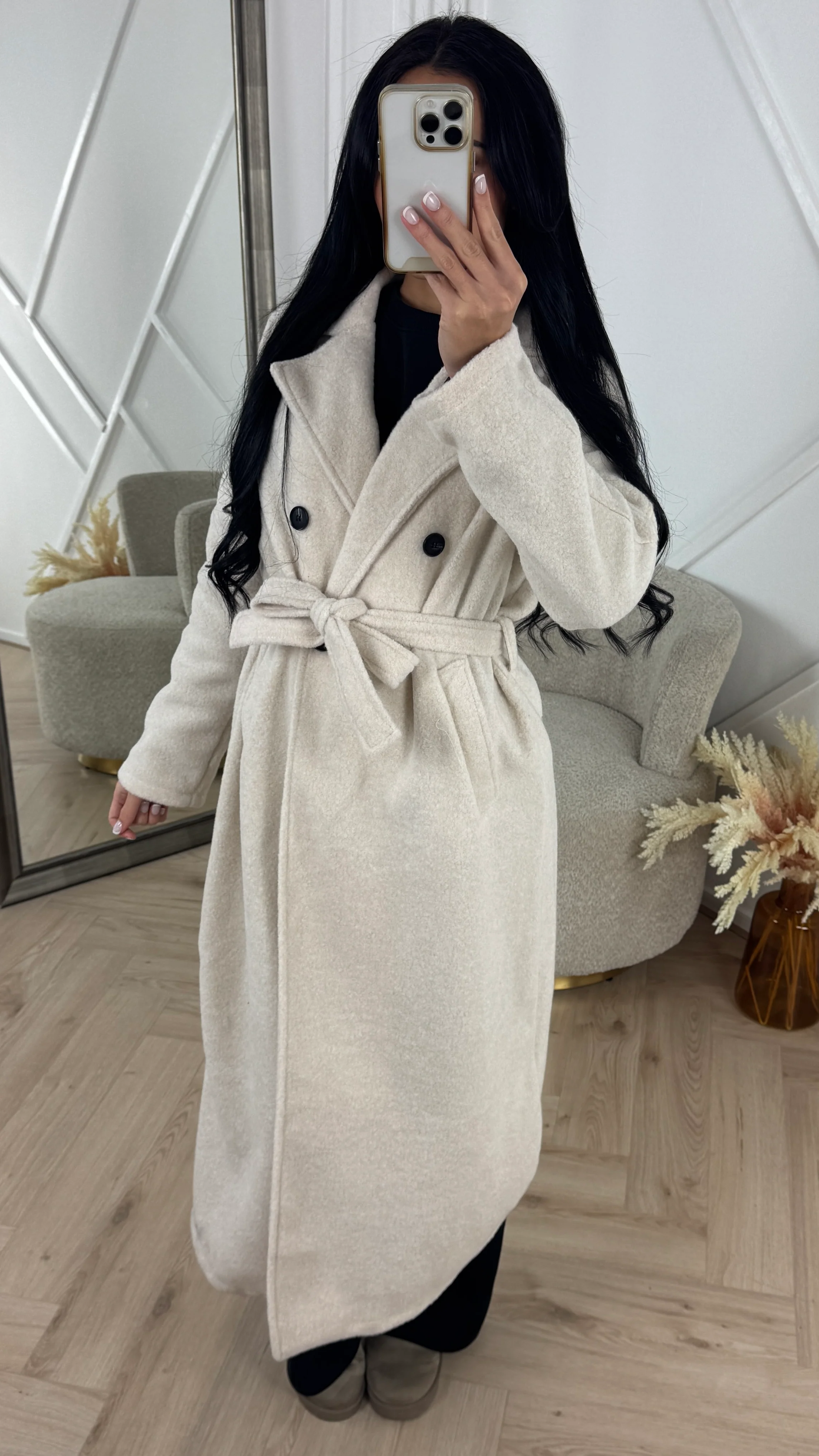 Lange Wollen Look Coat met Ceintuur - Image 4