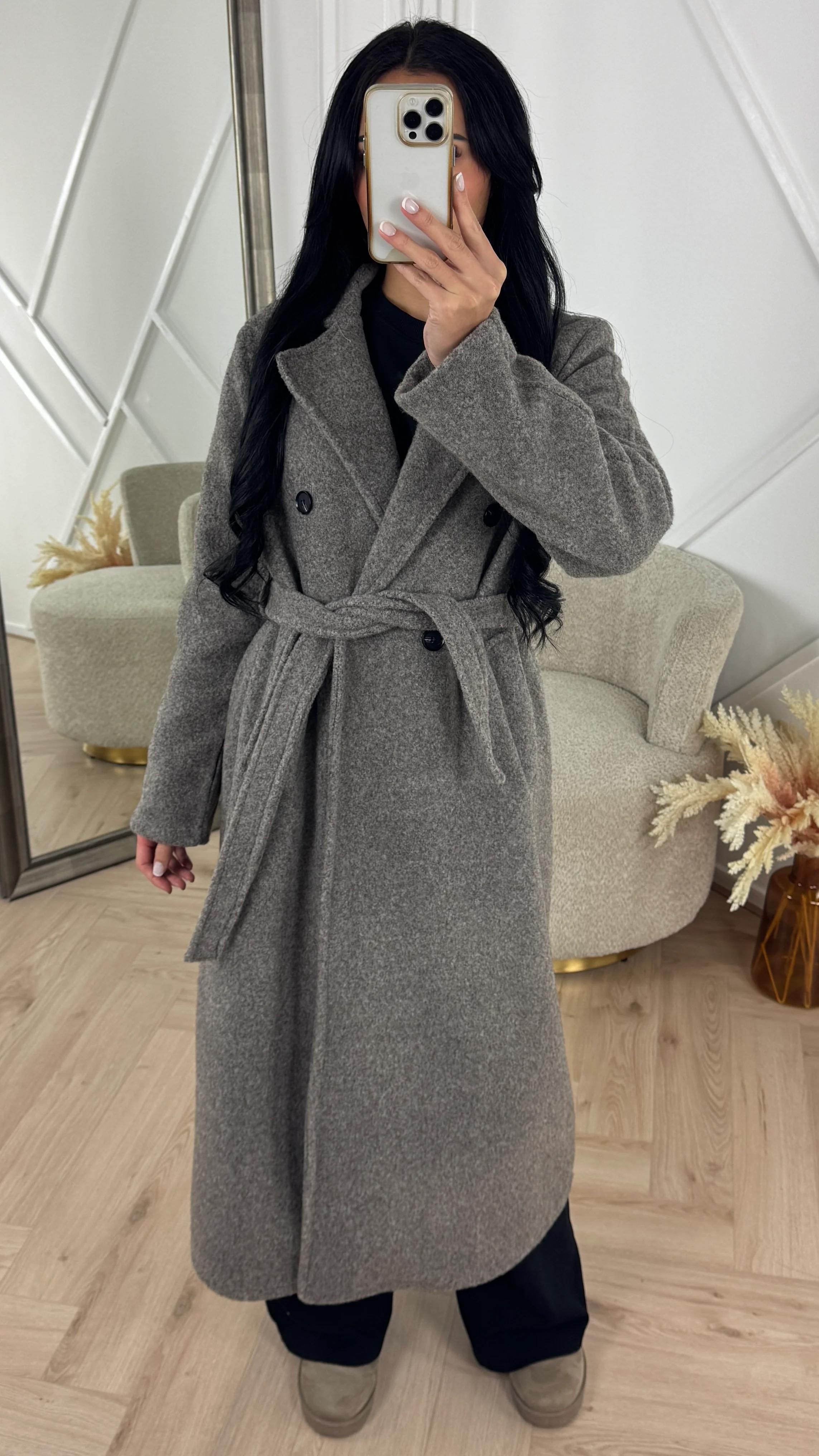 Lange Wollen Look Coat met Ceintuur - Image 5