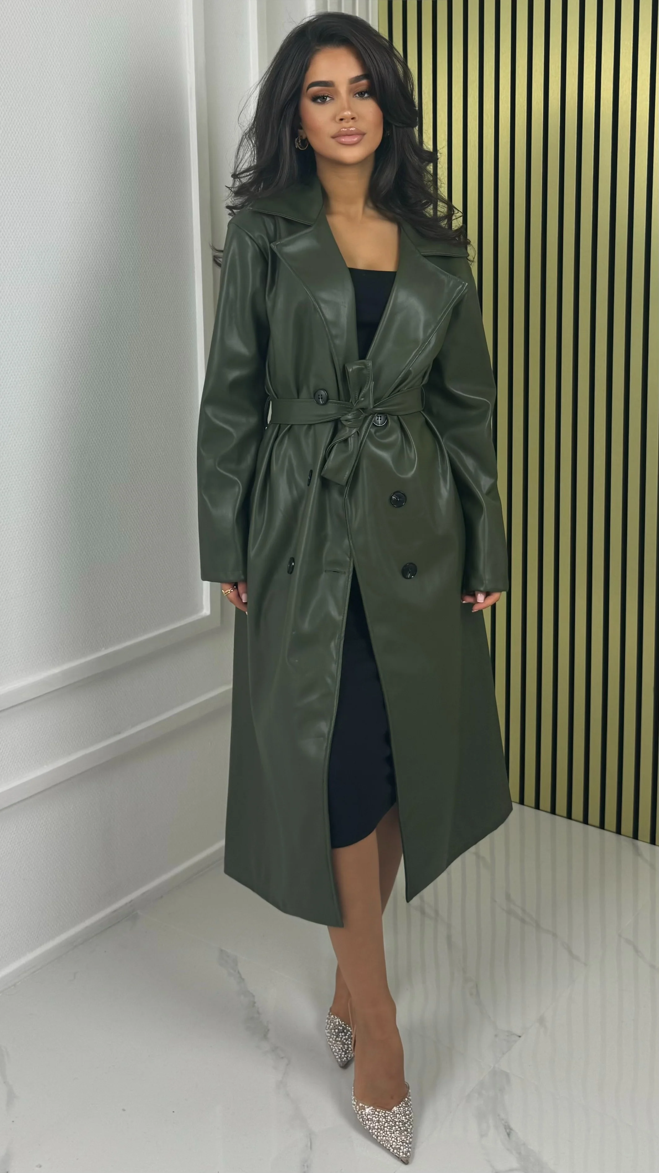 Leatherlook Tie Belt Button Jacket - Image 14