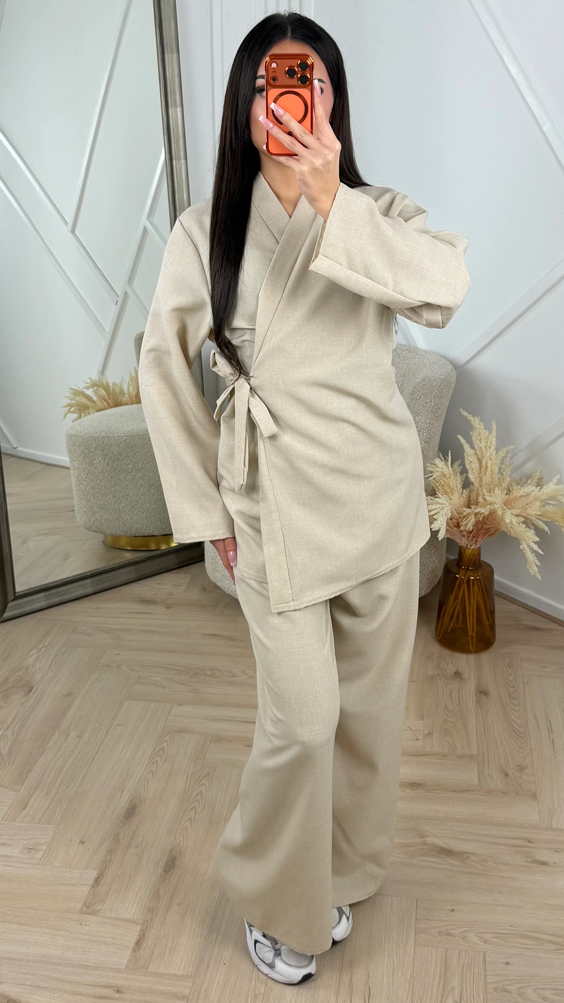 Linen Style 2-Piece Set met Overslag en Wijde Broek - Image 4