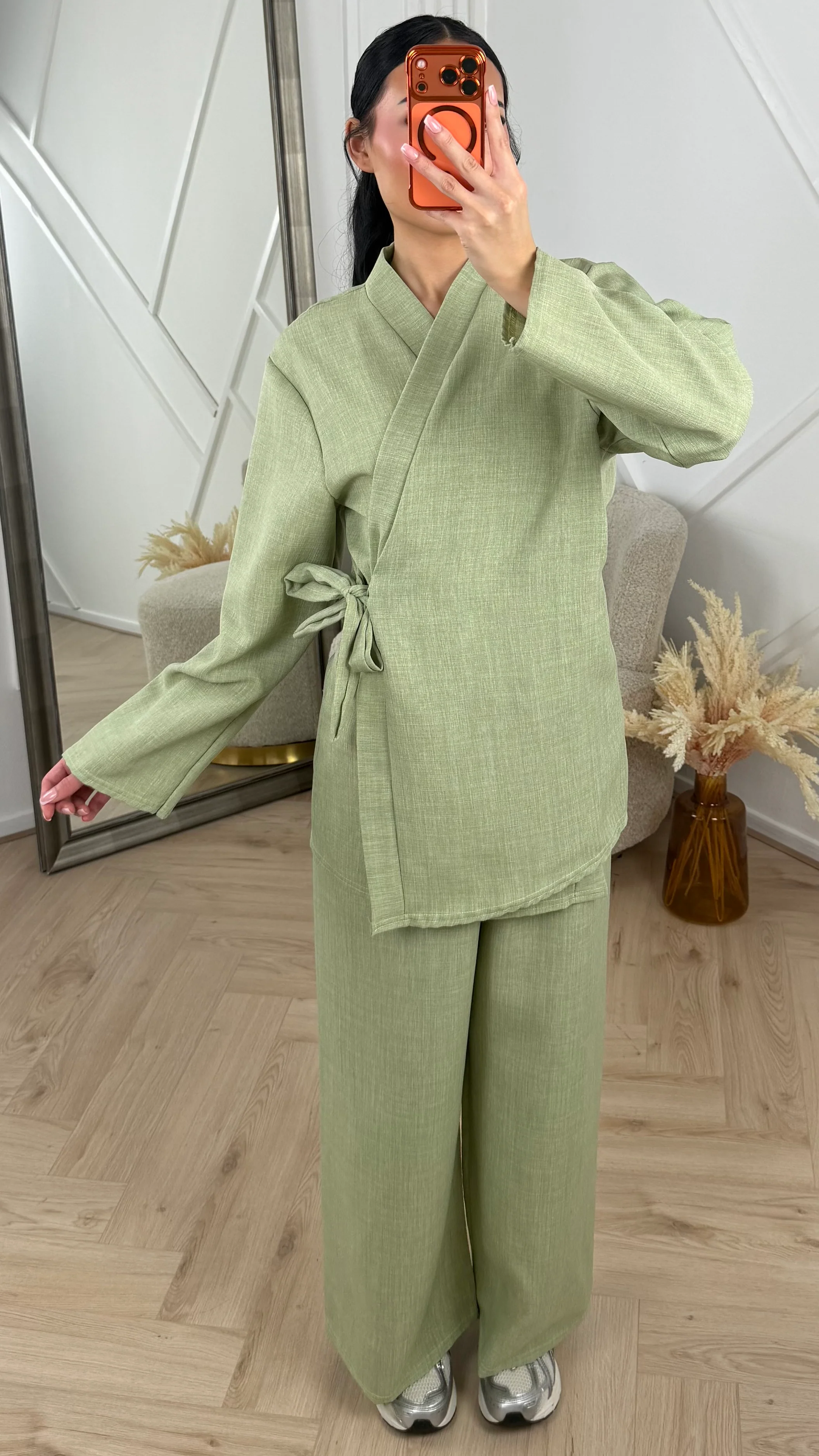 Linen Style 2-Piece Set met Overslag en Wijde Broek - Image 8