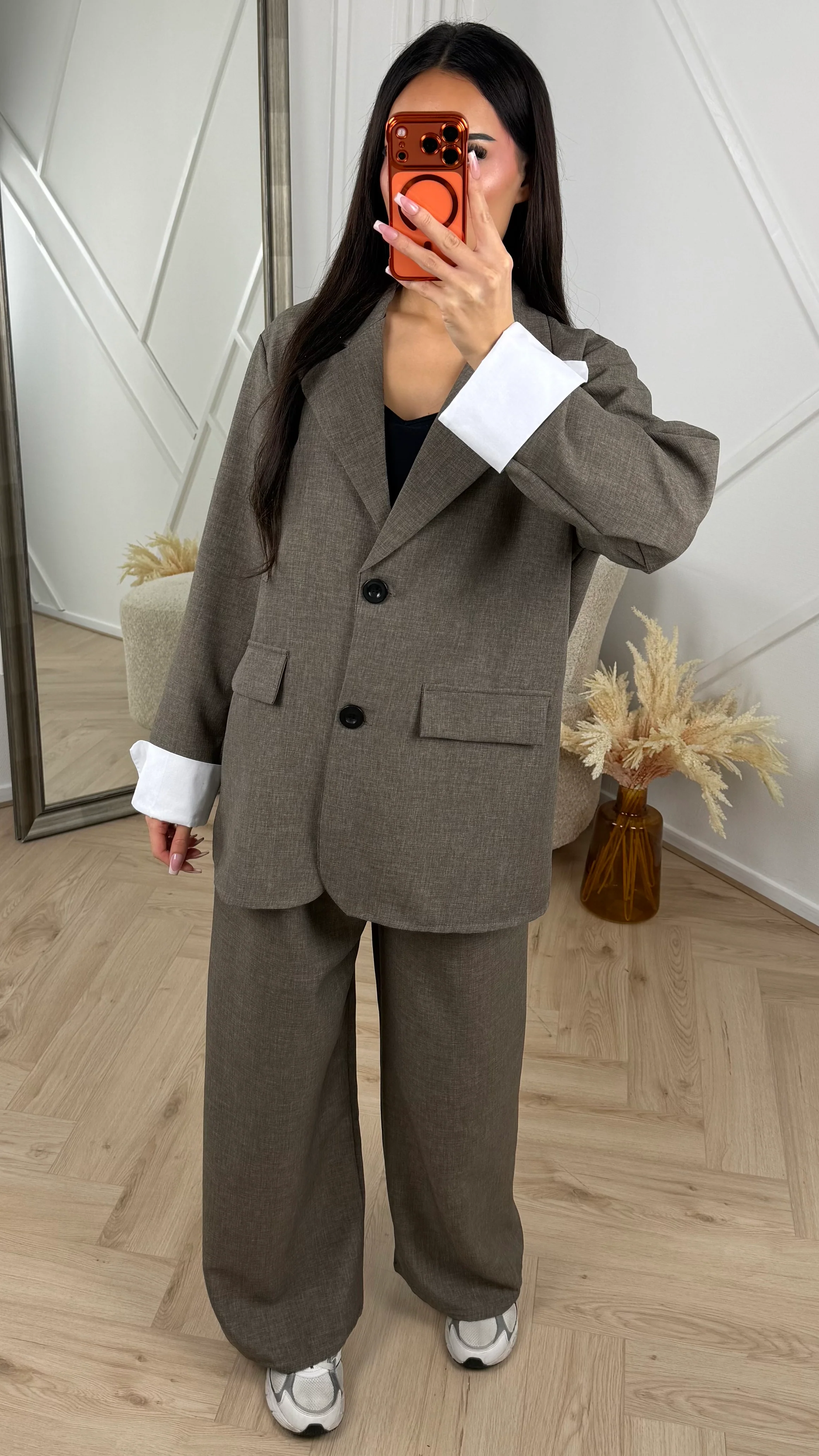 Linen Style Blazer Set met Contrast Mouwen - Image 2