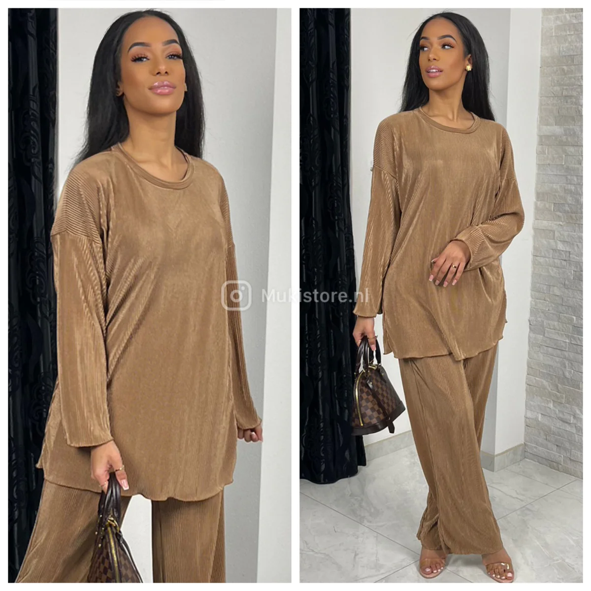Long Sleeve Glossy Ribbed Set Wide Leg - Image 5