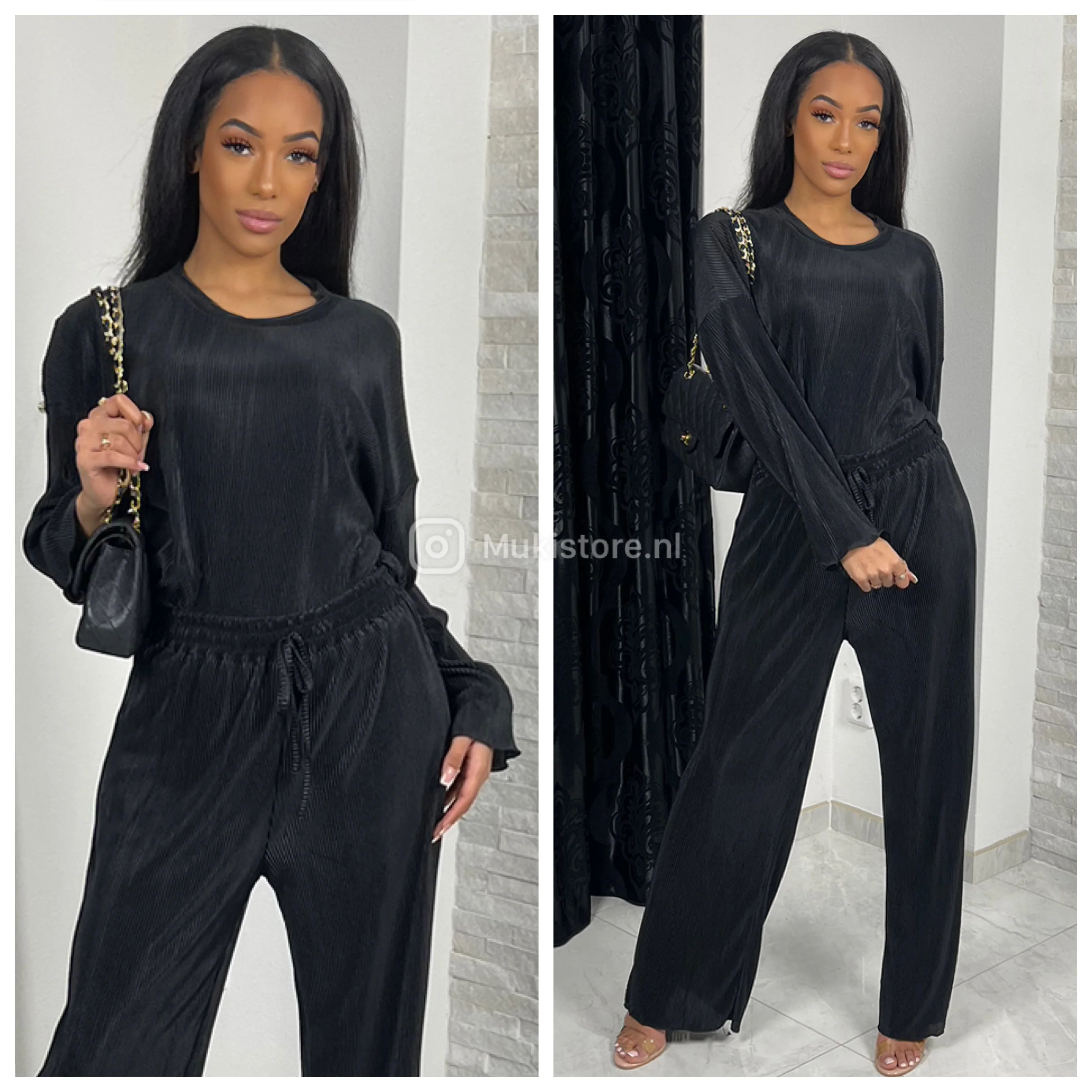 Long Sleeve Glossy Ribbed Set Wide Leg - Image 9
