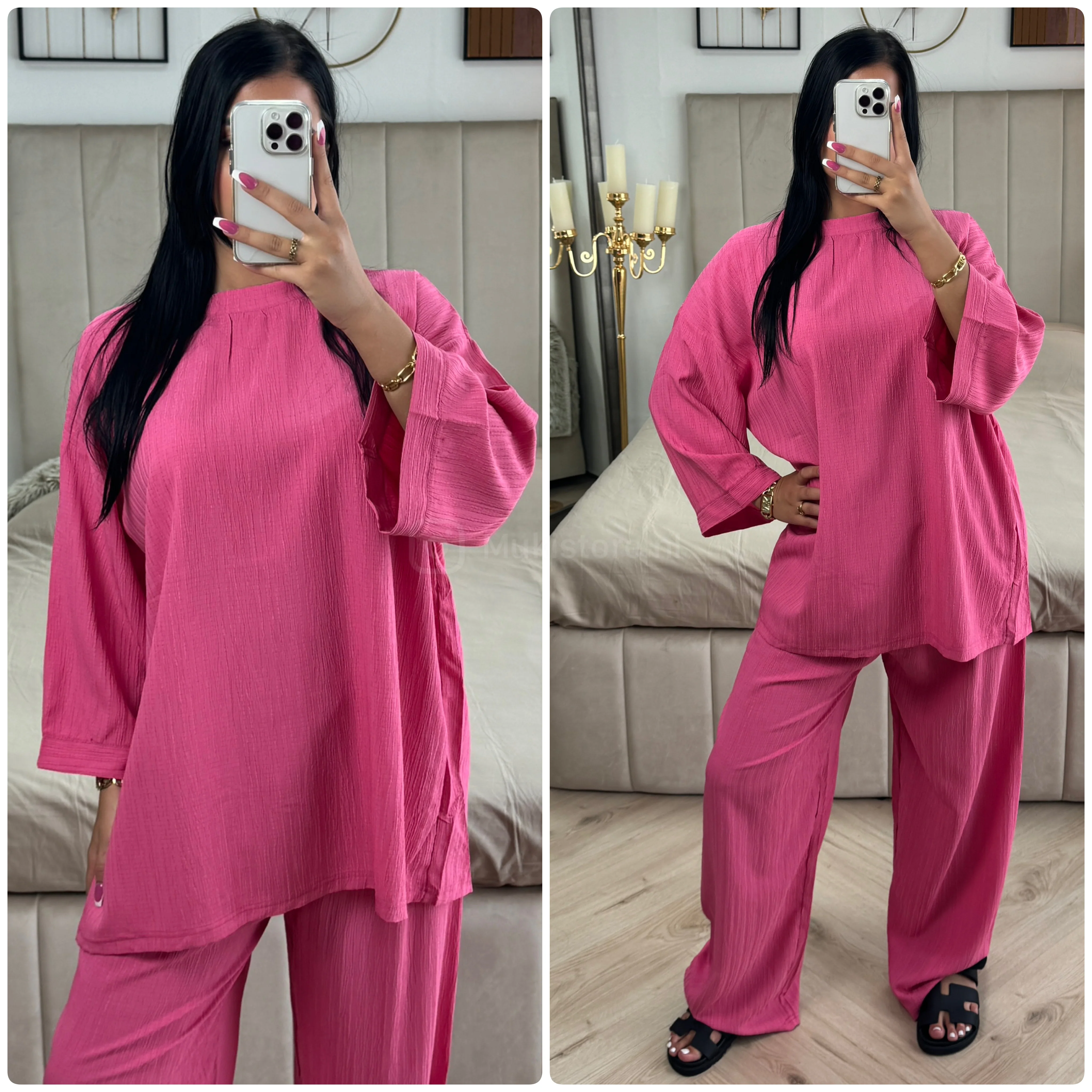 Long Sleeves Stripe Material Basic Wide Leg Set - Image 24