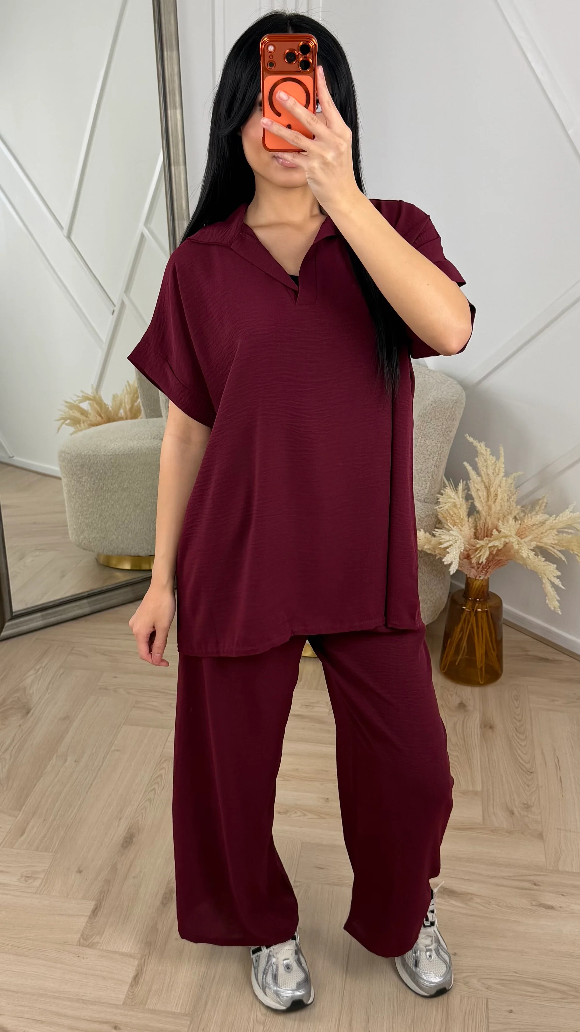 Luchtige Tweedelige Set met Kraag en Wijde Broek - Image 2