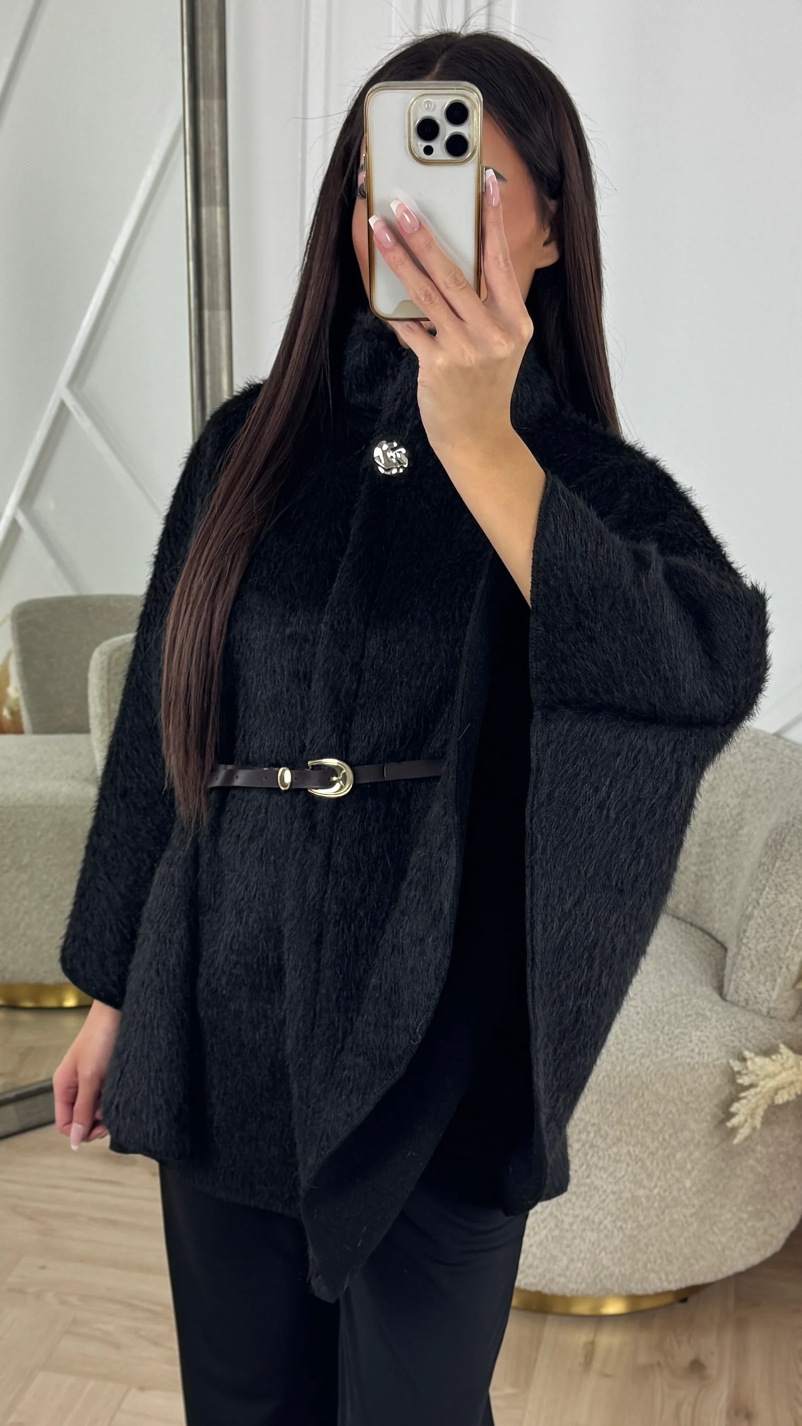 Luxe Fluffy Wool Touch Poncho met Ceintuur - Image 5