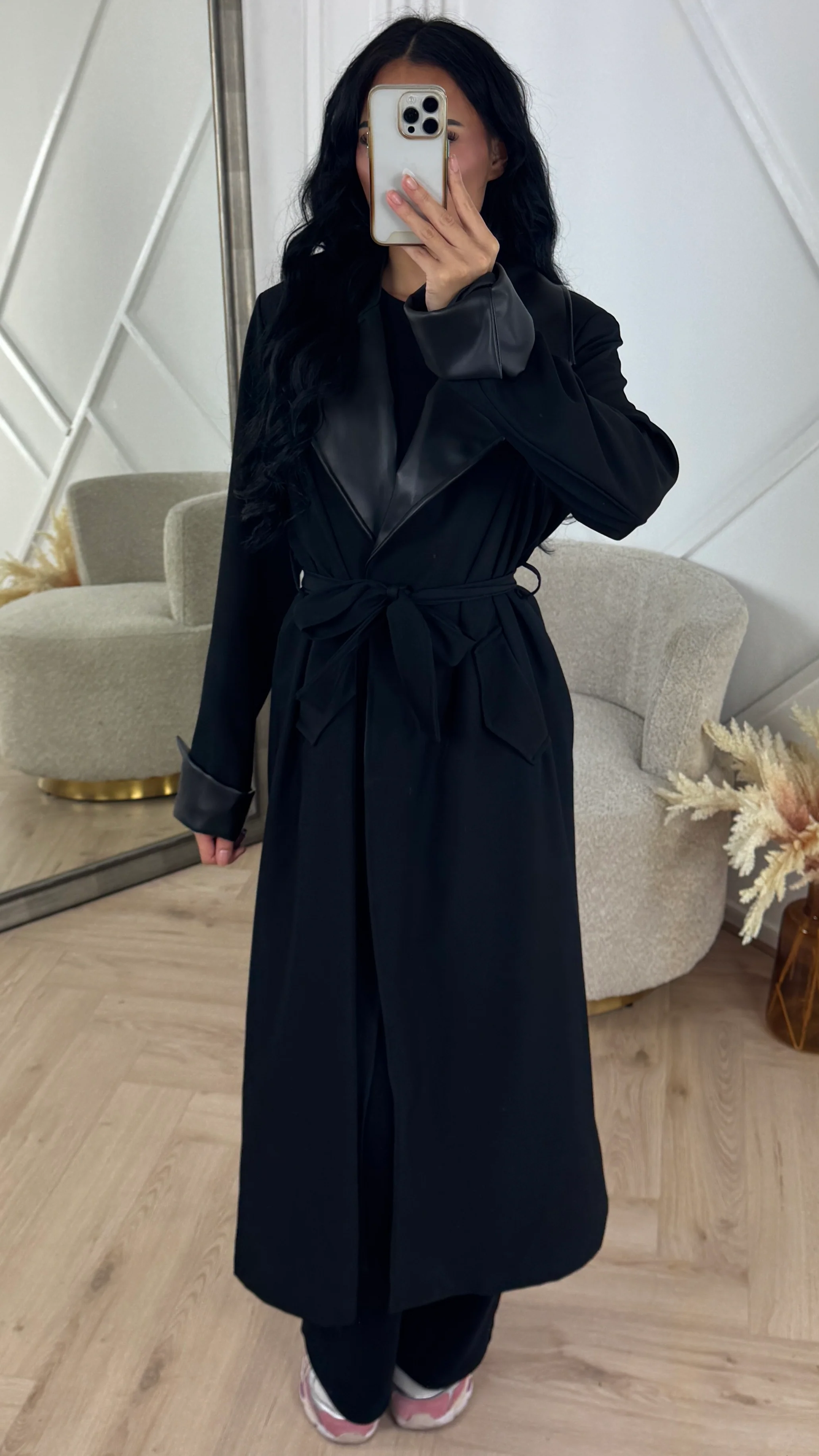 Luxe Trenchcoat met Leren Revers & Ceintuur - Image 4