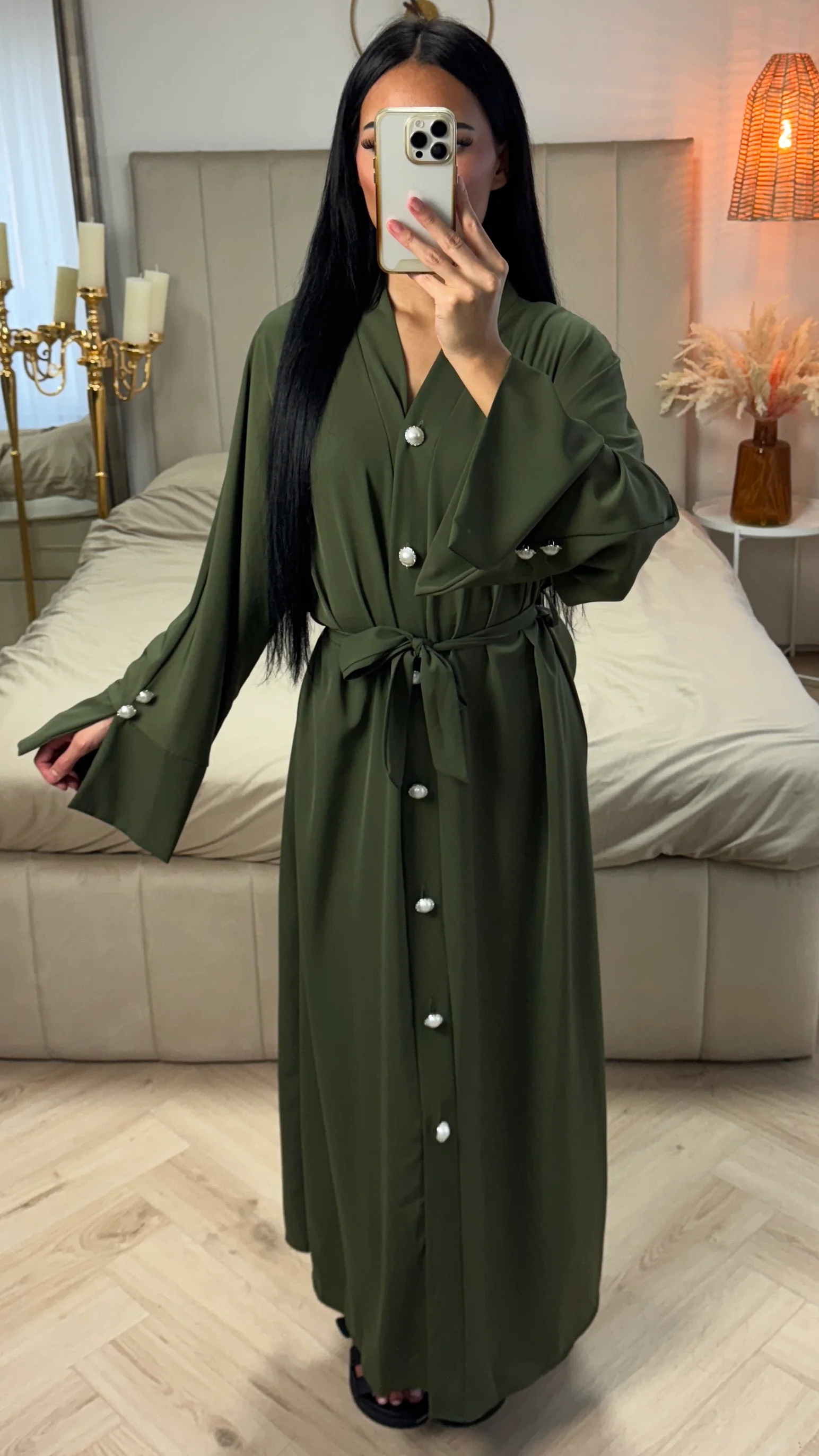 Maxi Abaya met Parelknopen en Ceintuur - Image 4