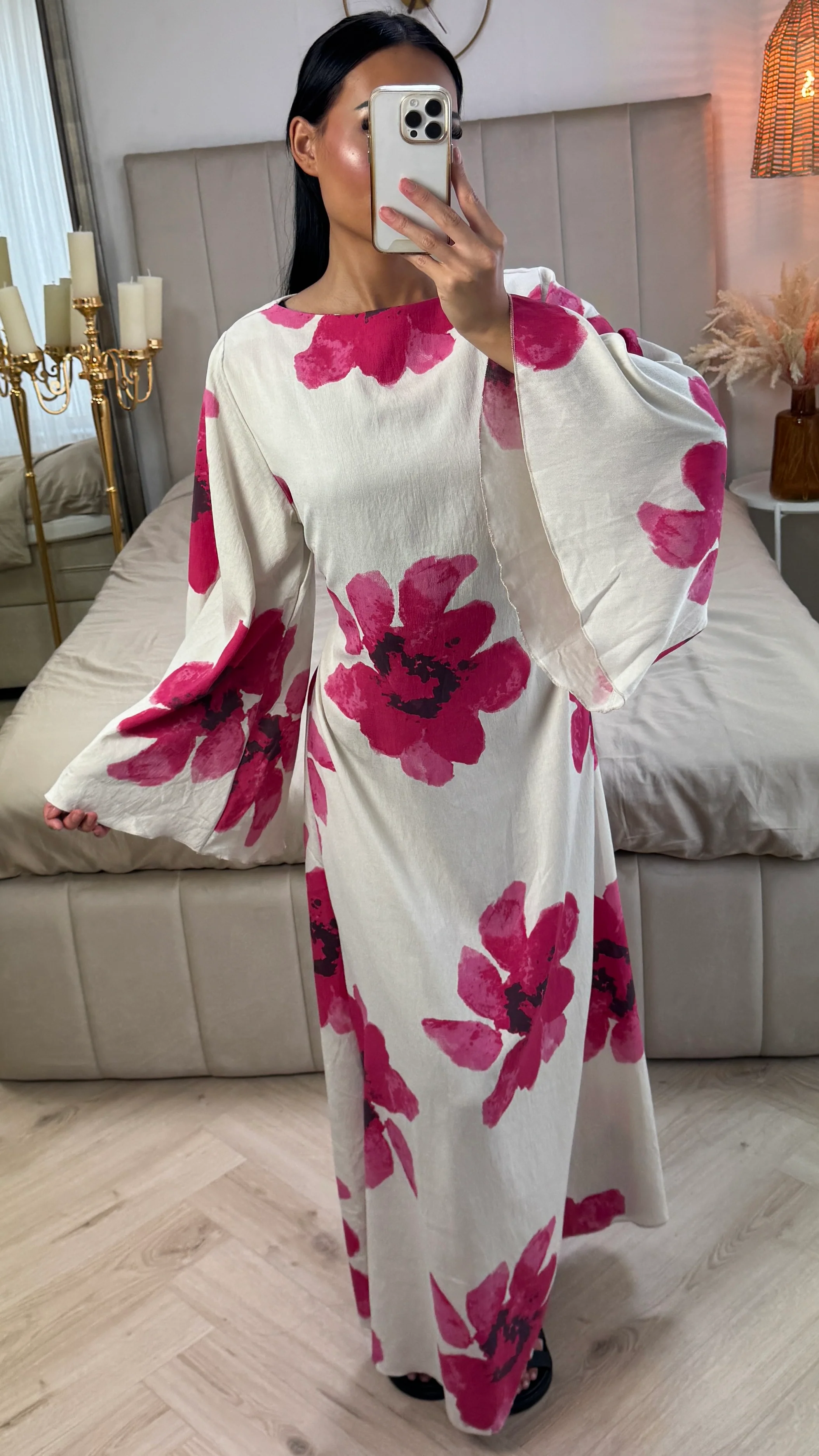 Maxi Jurk met Bloemenprint en Wijde Mouwen – Viscoseblend