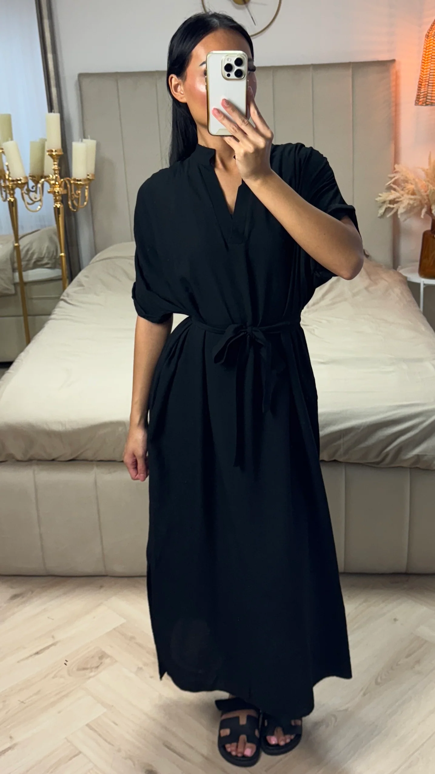 Maxi Jurk met Ceintuur en Ruffle Mouwen – Viscoseblend - Image 2