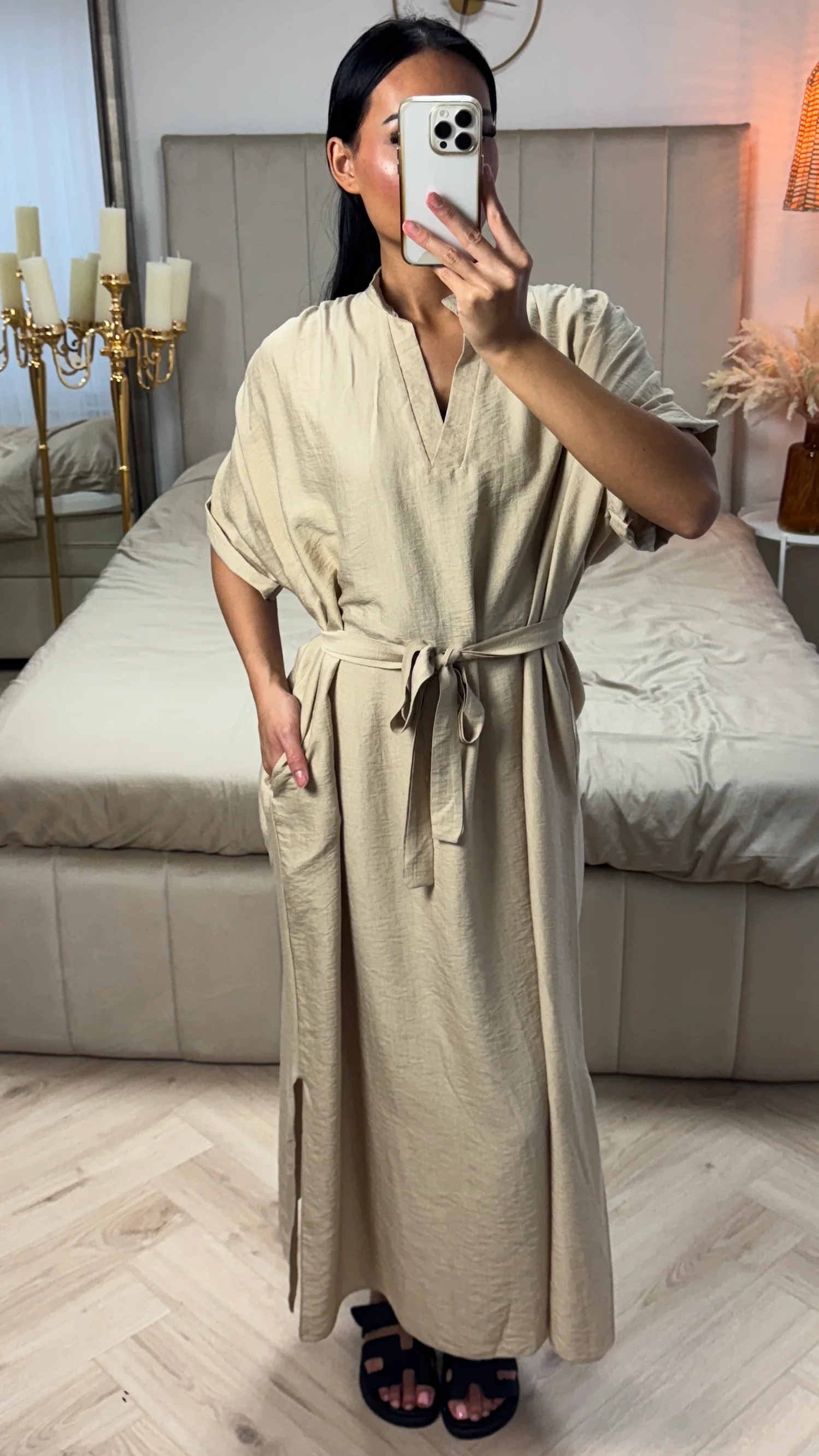 Maxi Jurk met Ceintuur en Ruffle Mouwen – Viscoseblend - Image 3