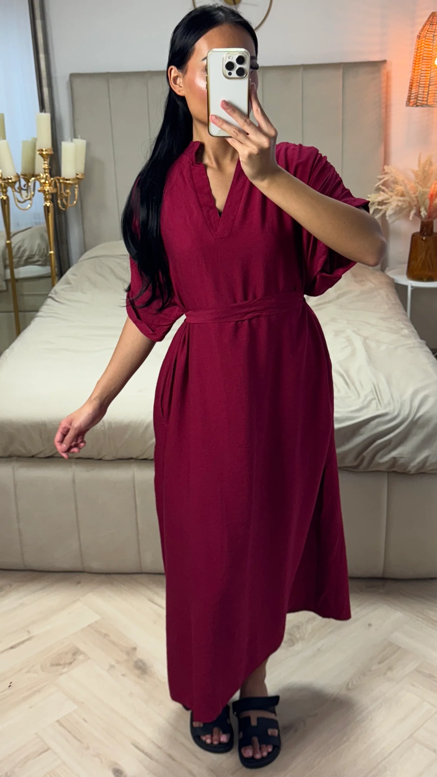 Maxi Jurk met Ceintuur en Ruffle Mouwen – Viscoseblend - Image 4
