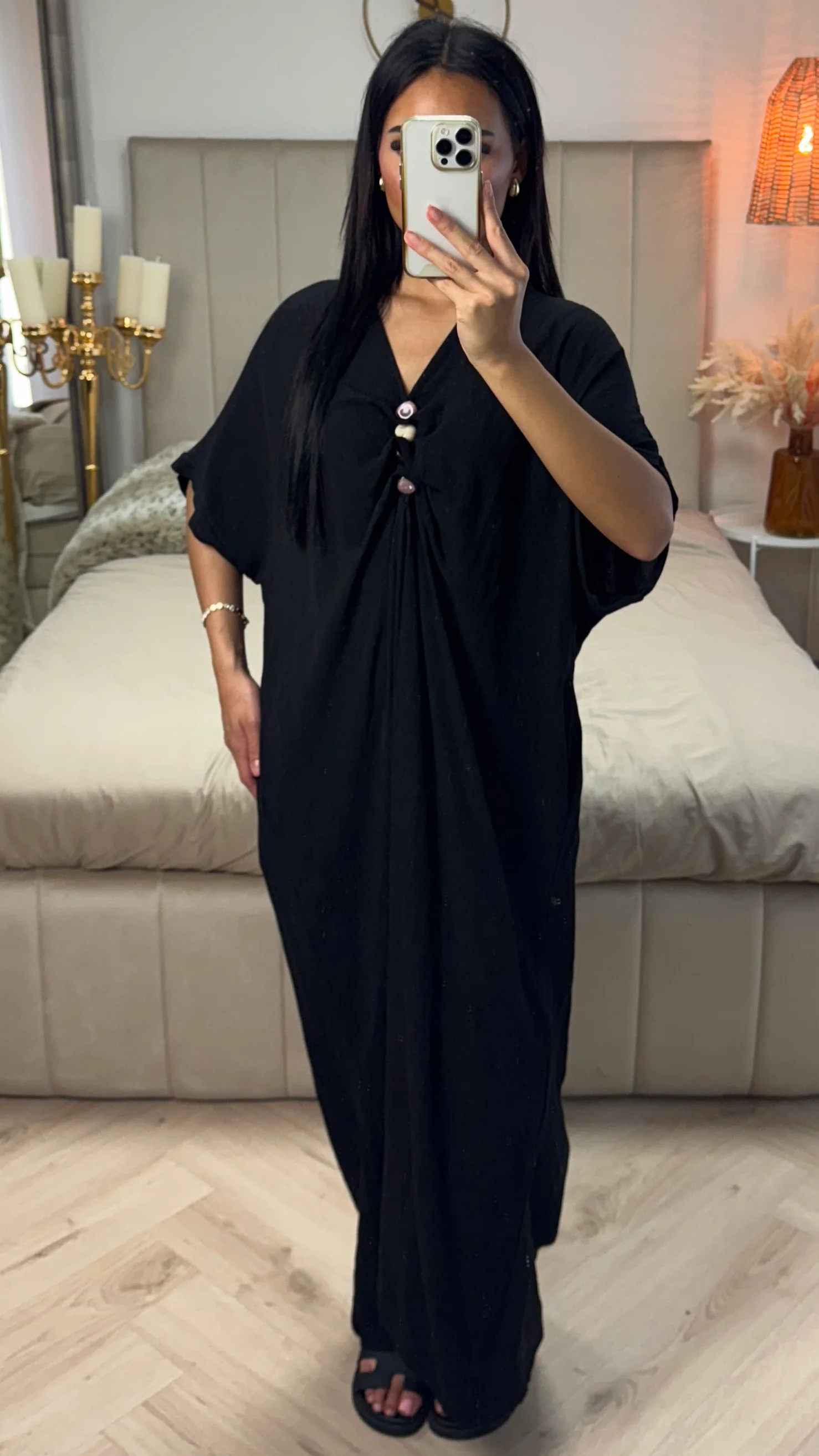 Maxi Jurk van Viscose met Sierknoopdetails