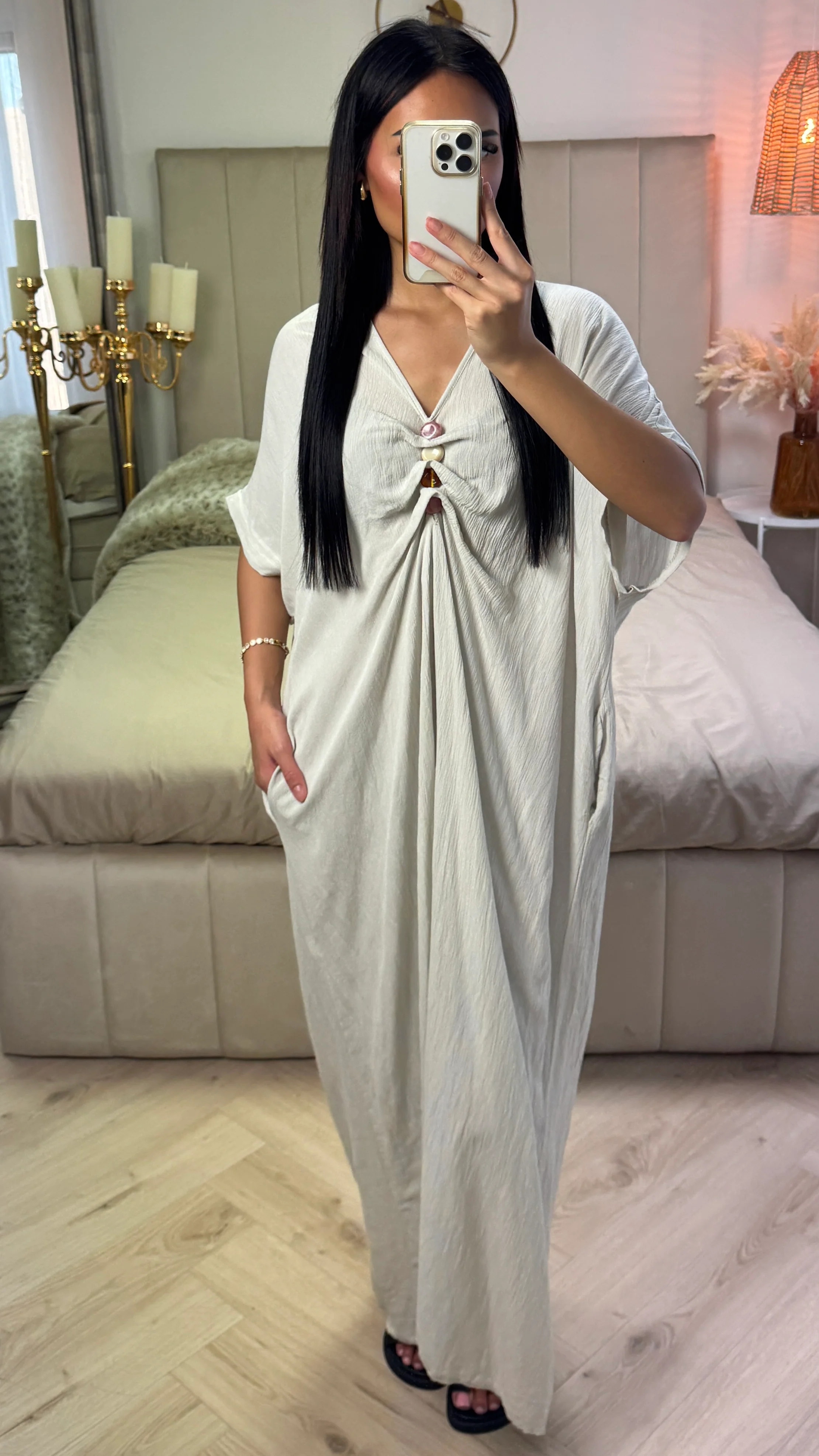Maxi Jurk van Viscose met Sierknoopdetails - Image 4