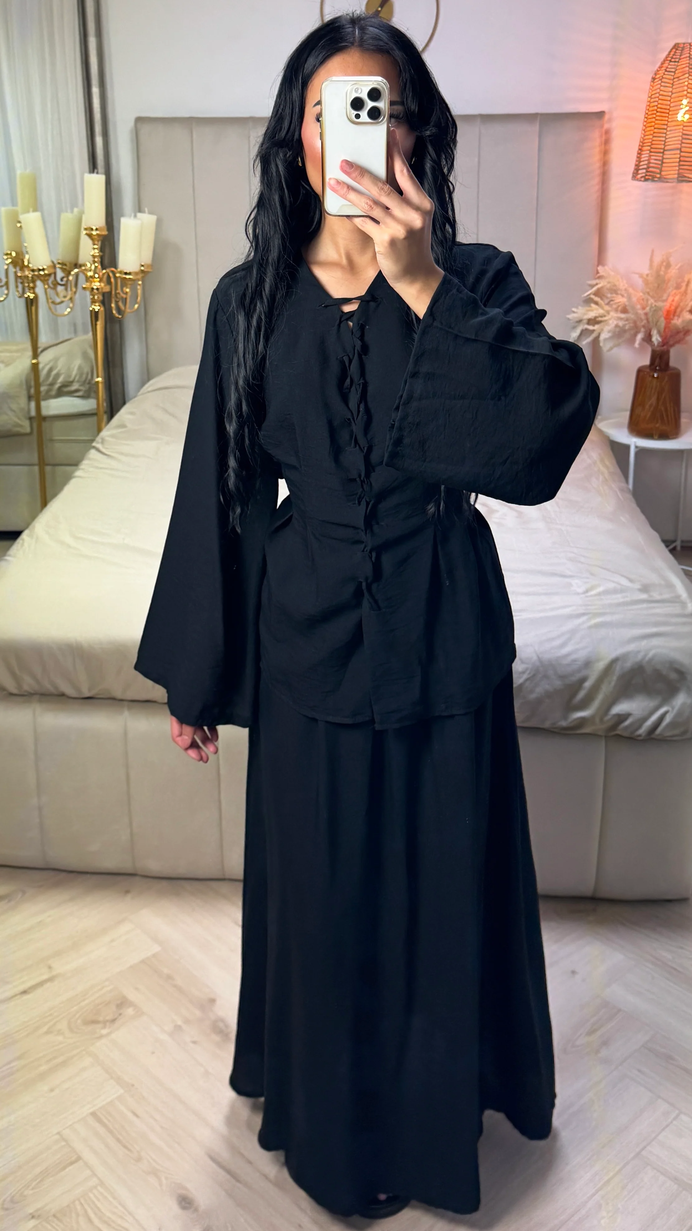 Maxi Rok & Vetersluiting Top Set met Ceintuur – Viscoseblend