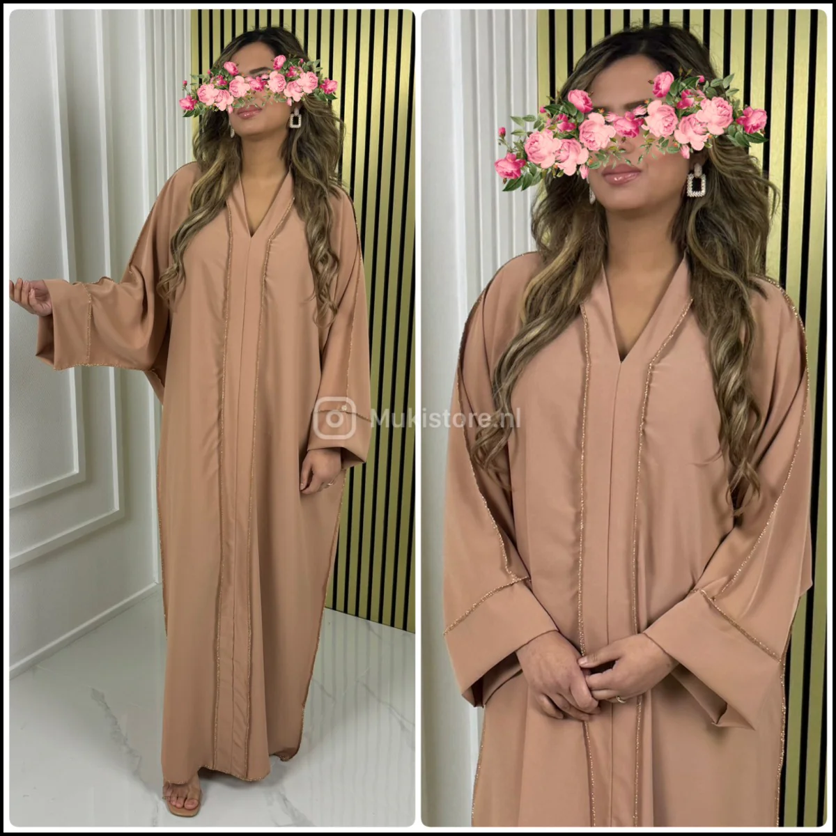 Mid Line Double Golden Seam V Neck Abaya - Image 19