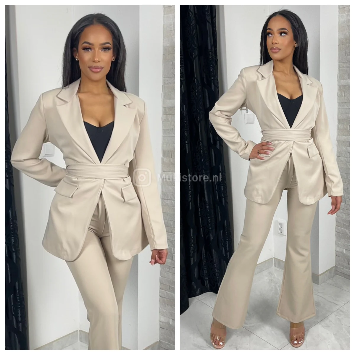 Musthave Tie Belt Blazer Set Wide Legs With Lining - Image 42