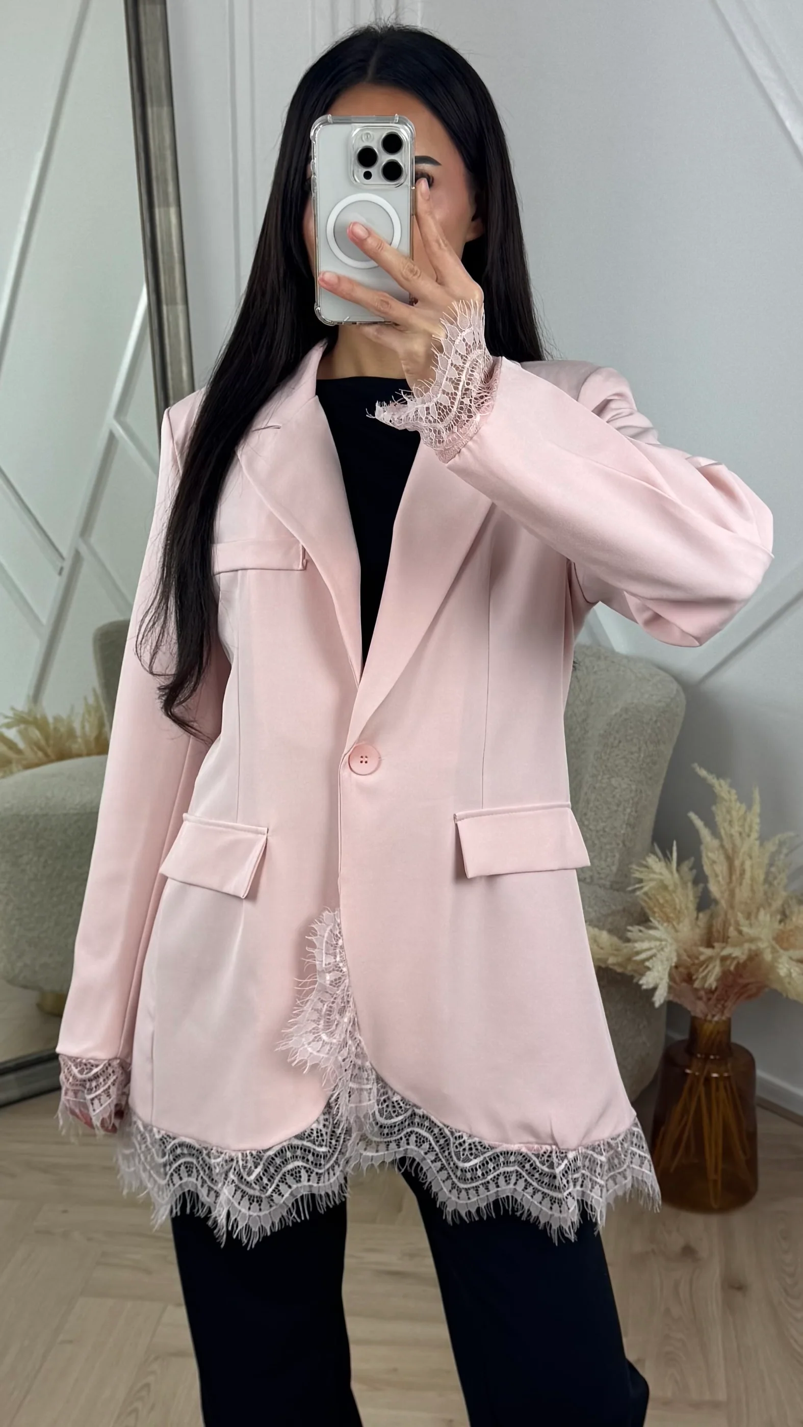 Blazer met Kantdetails en Elegant Layered Effect - Image 3
