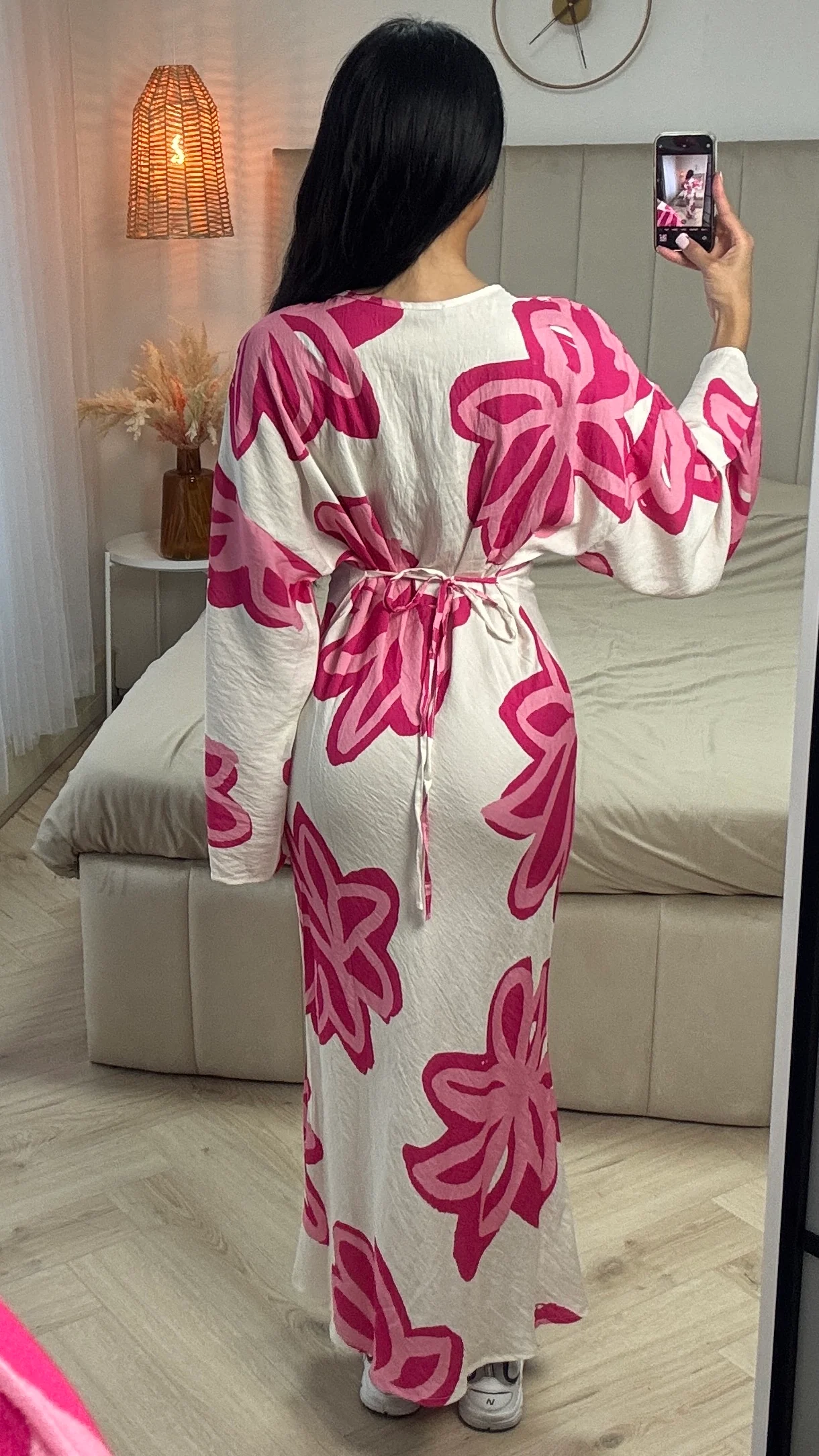 Maxi Jurk met Grote Bloemenprint en Strikceintuur – Viscoseblend - Image 6