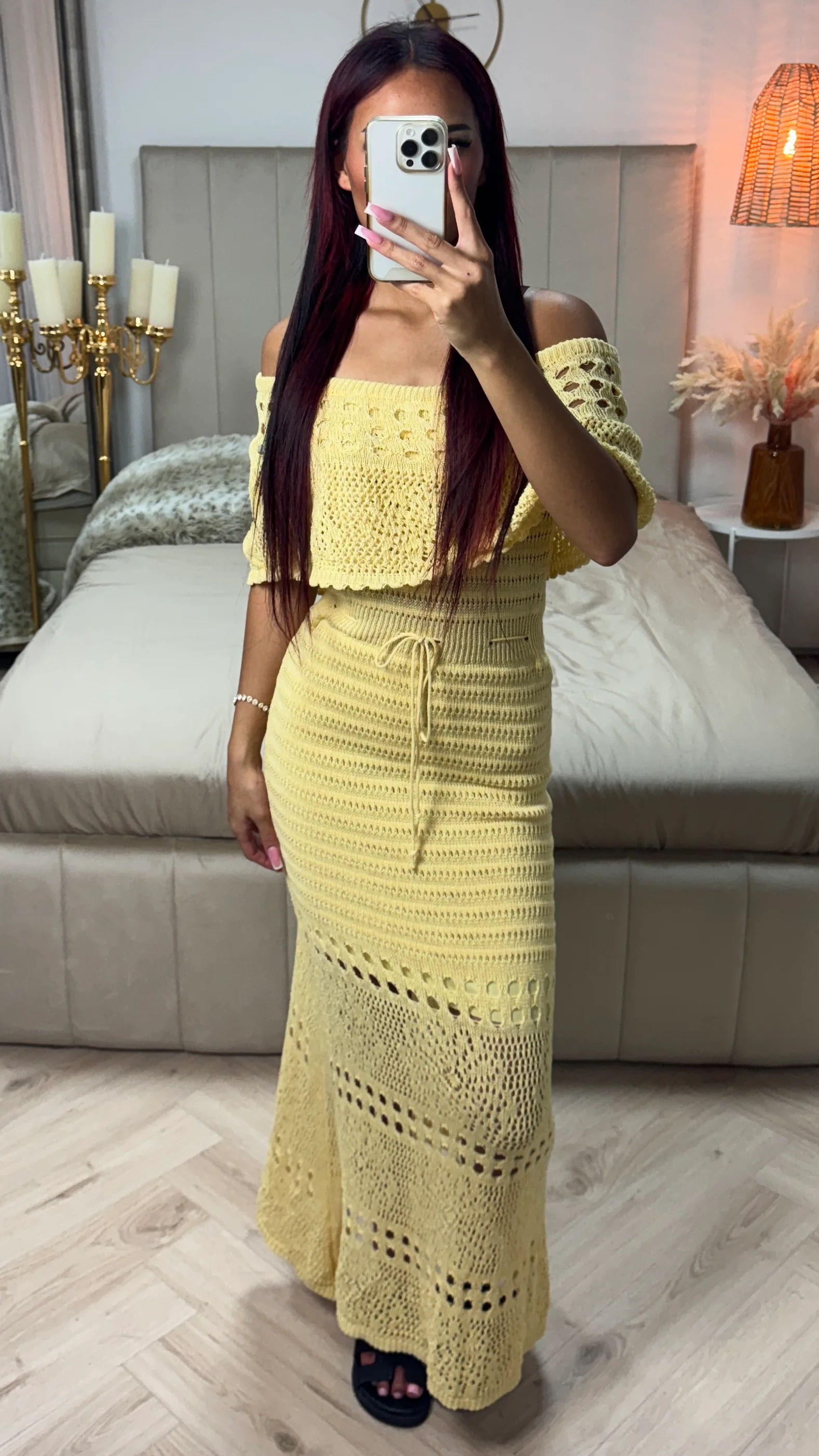 Off Shoulder Anglaise Broderie Tie Belt Dress - Image 2
